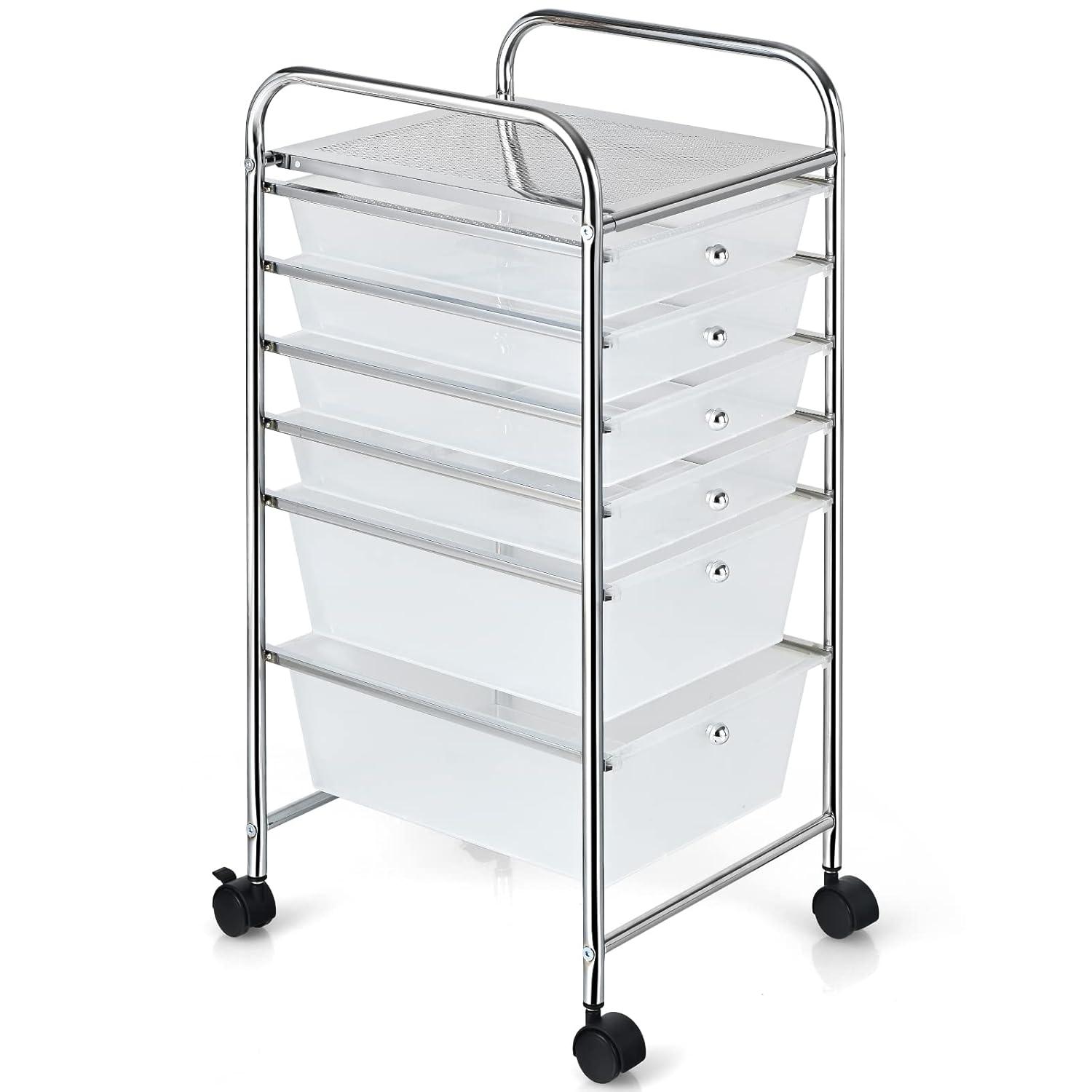 Clear 6-Drawer Rolling Storage Cart with Chrome Frame