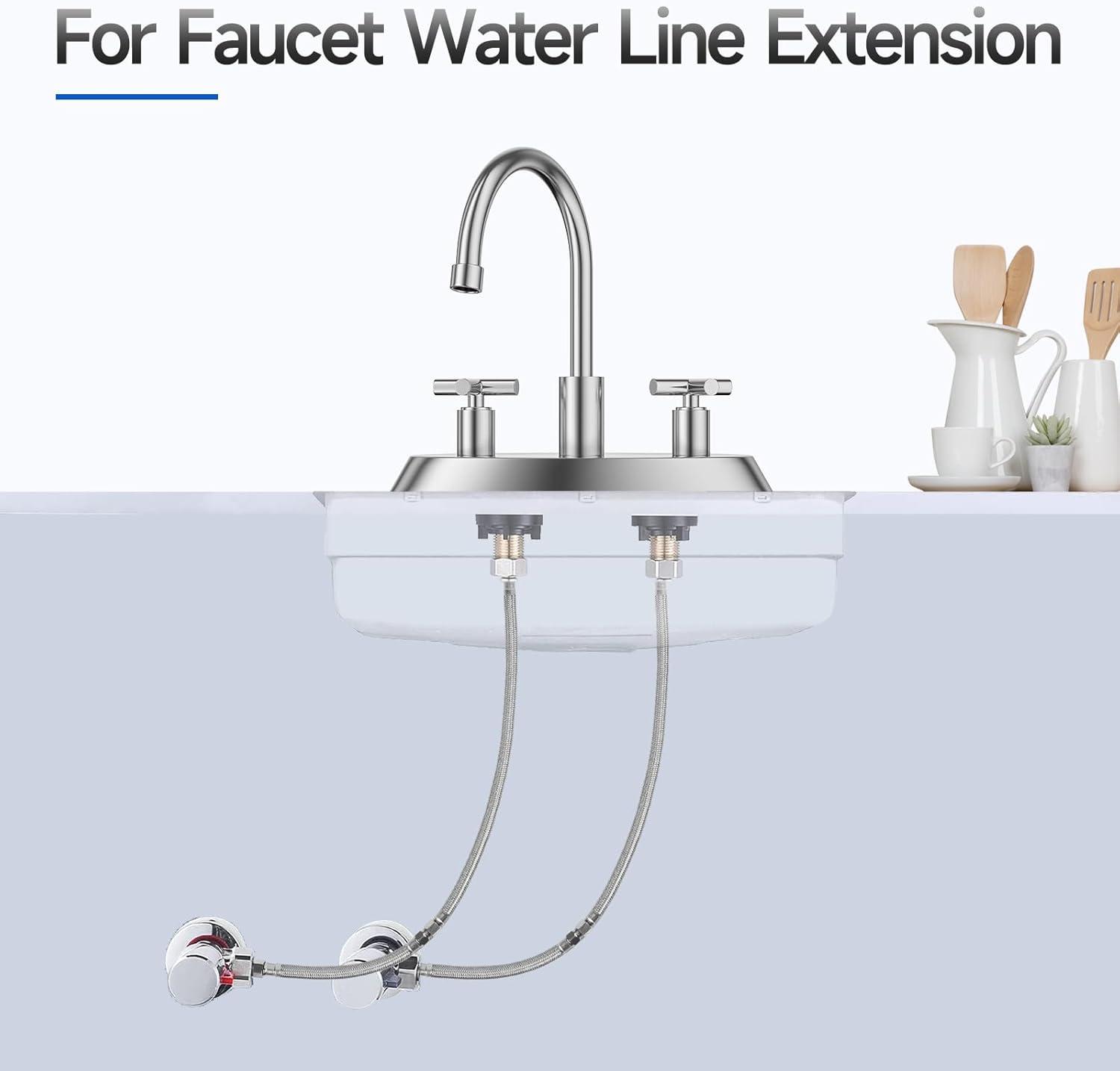 12" Faucet Supply Line Extension, 3/8" Male Comp x 3/8" Female Comp Stainless Steel Faucet Extension Hose Connector for Large Sink Longer Distance Extention, 1 Pack