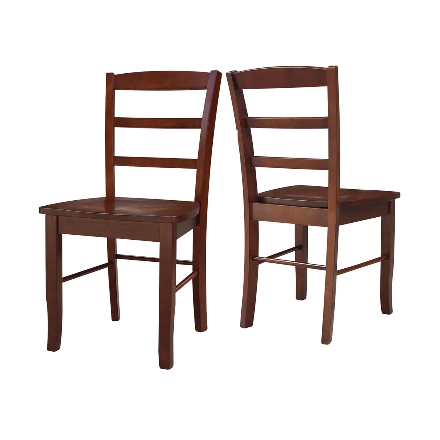 Set of 2 Madrid Ladderback Chairs Espresso - International Concepts: Rubberwood Frame, Mid-Century Modern Style