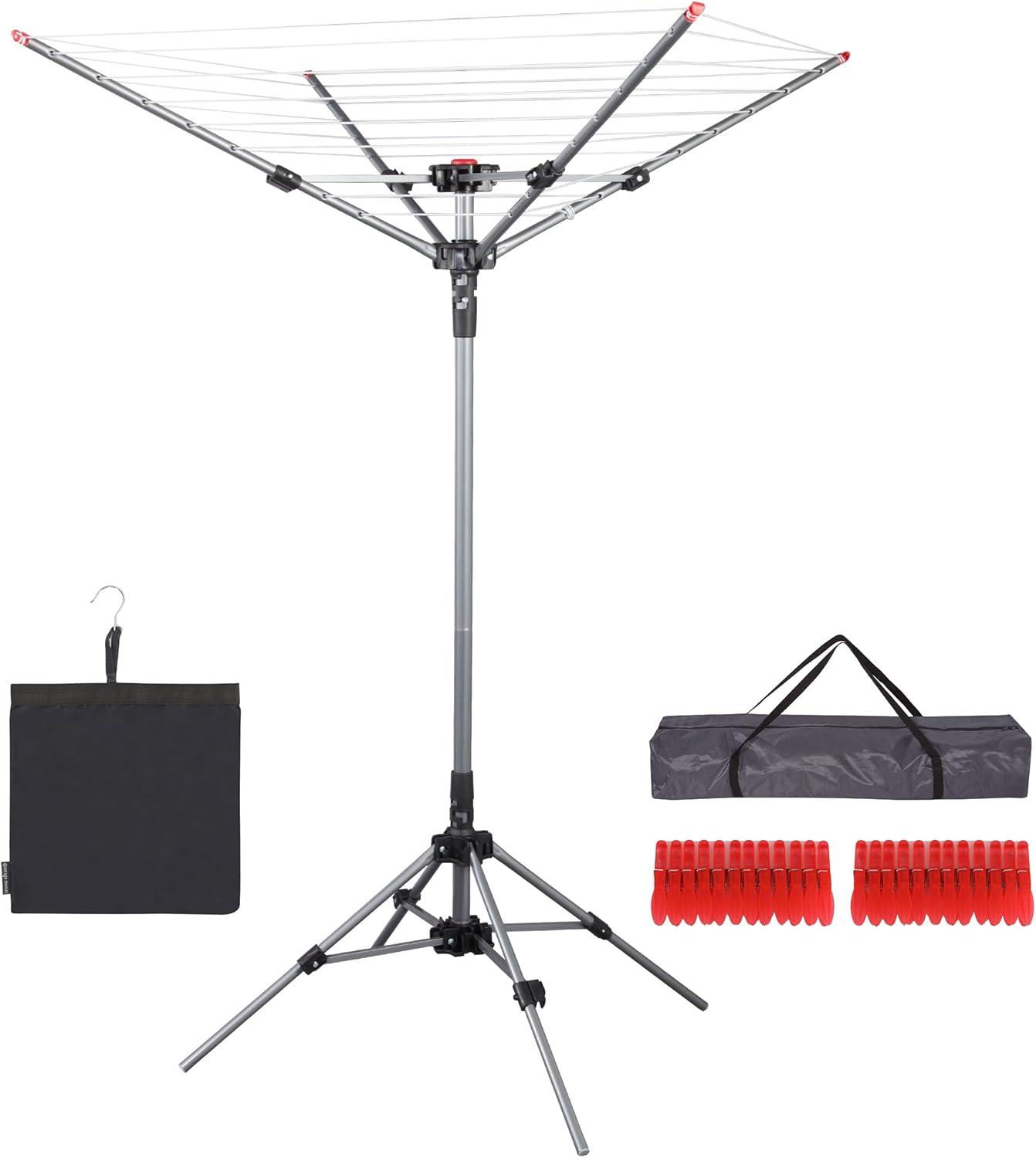 STO STO Portable Umbrella Clothesline, 82 Feet Rotary Drying Rack with Adjustable Height, Freestanding Laundry Line for Backyard, Patio, Balcony & Camping, Easy Setup with Carry Bag, No Tools Required