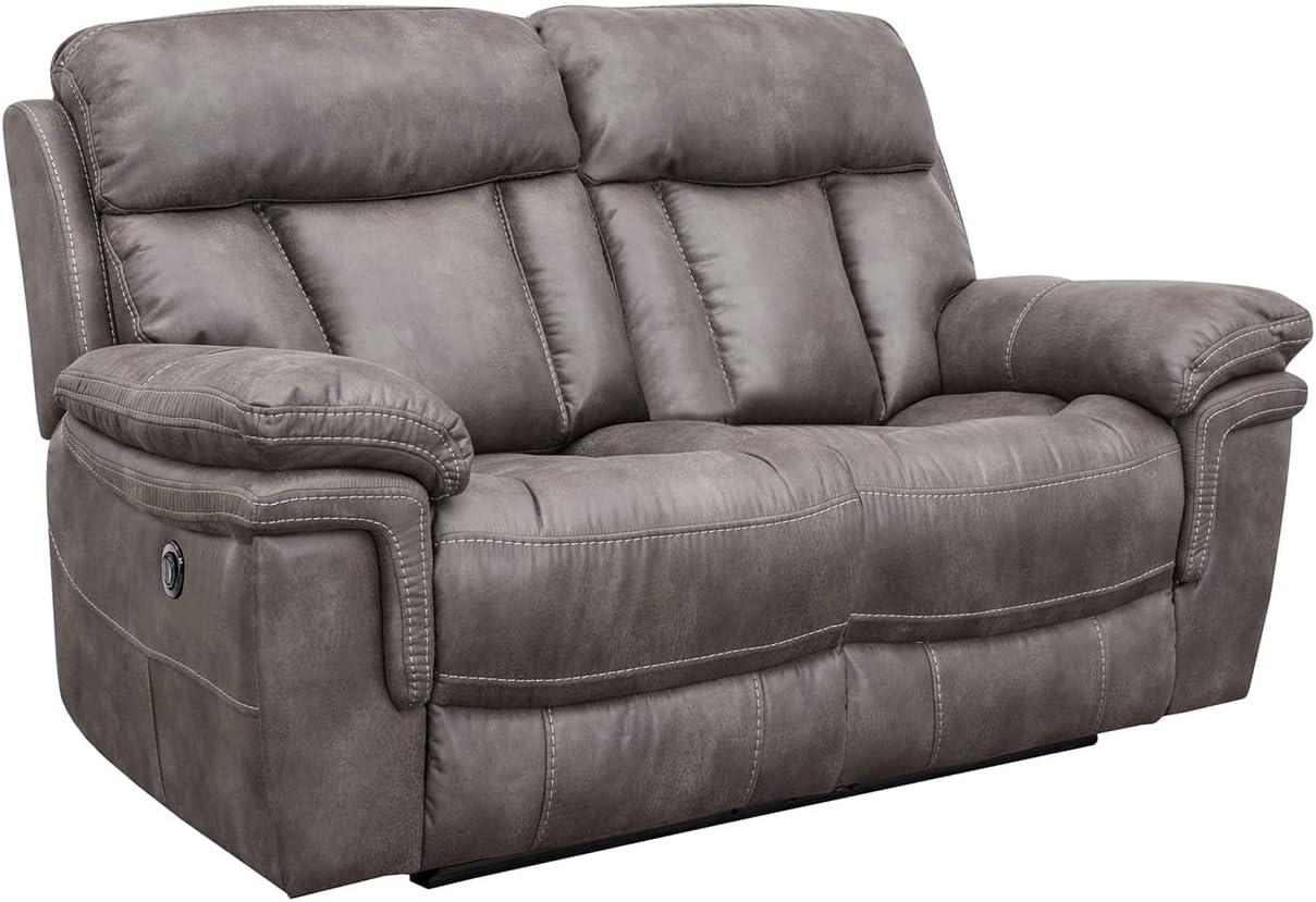 Grayson 66" Gray Leather Power Reclining Loveseat with Pillow-Top Arms