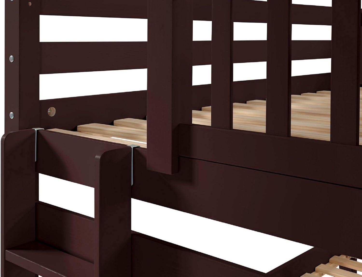 Bedz King Stairway Bunk Beds Twin over Twin with 3 Drawers in the Steps and 2 Under Bed Drawers, Dark Cherry