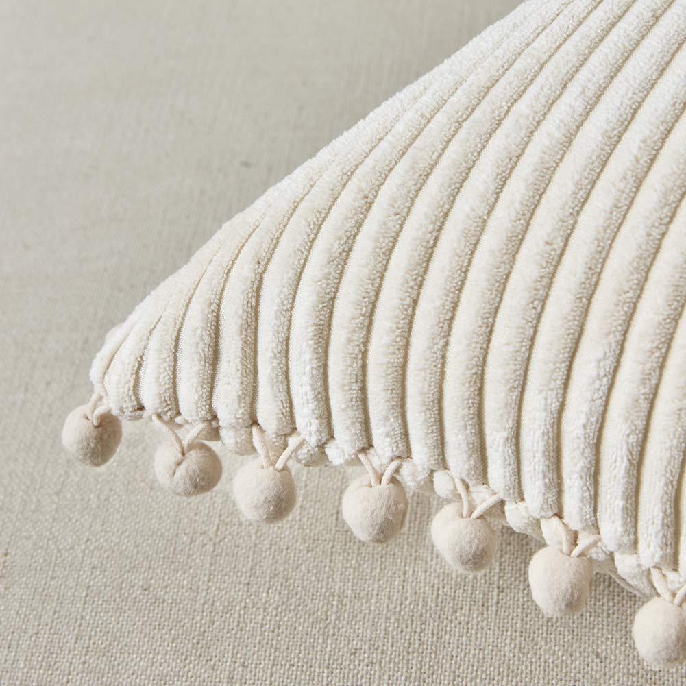 Fancy Homi 2 Packs Boho Decorative Throw Pillow Covers 18x18 Inch for Living Room Couch Bed Sofa, Rustic Modern Farmhouse Home Decor, Soft Corduroy Cream Square Cushion Case 45x45 cm