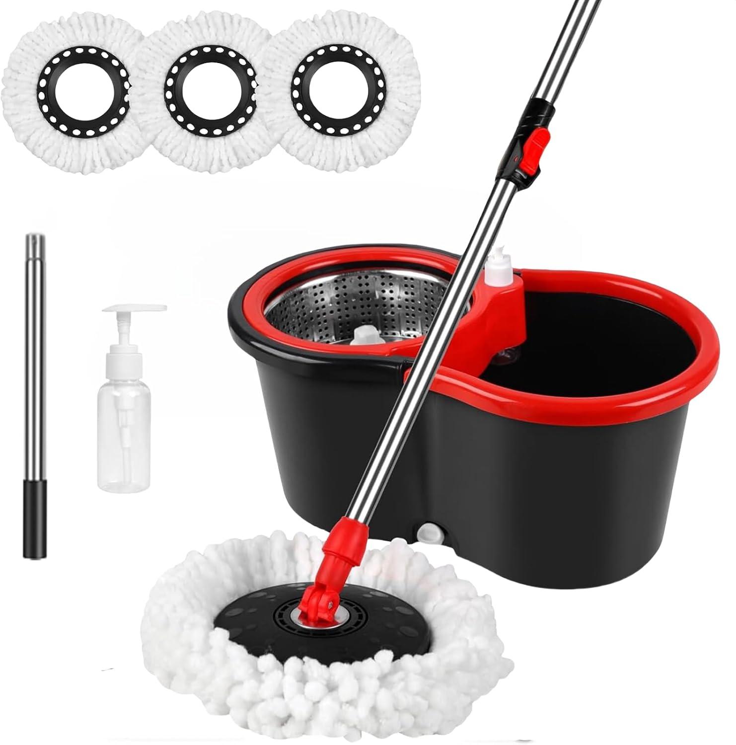 61" Stainless Steel Spin Mop and Bucket Set with 3 Microfiber Heads