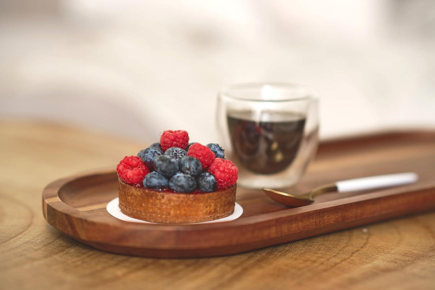 SPEShh Acacia Wooden Serving Trays Set of 2 - Rectangular Oval Shaped Wood Plates for Charcuterie Cheese Bread Fruit Vegetable Dip Sushi - Rustic Serving Platter Shallow Dishes -14x7 & 11x5.5 In.