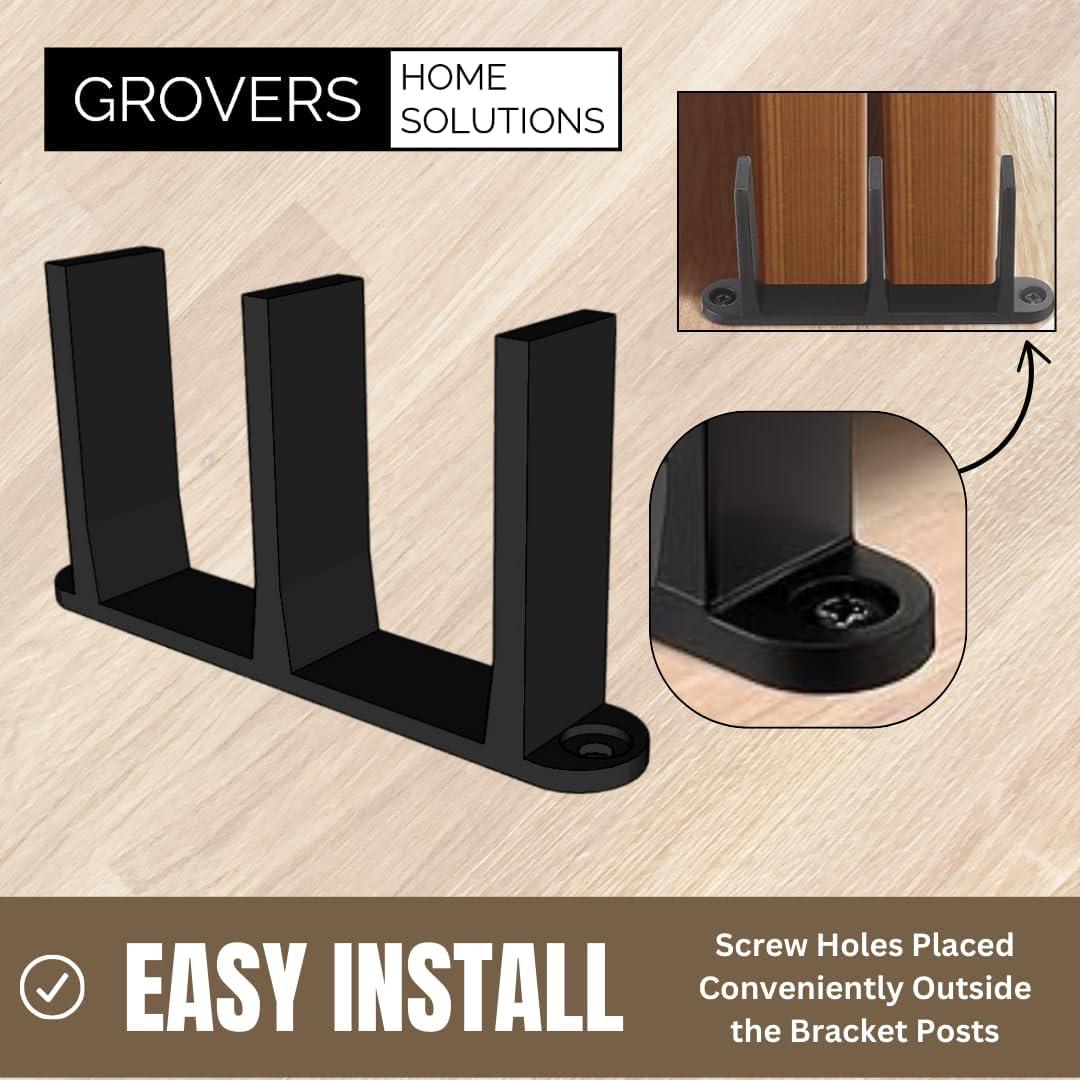 Sliding Closet Door Floor Guide Bracket | Universal Fit for 1-3/8" Width Doors (Black) | Grovers Home Solutions