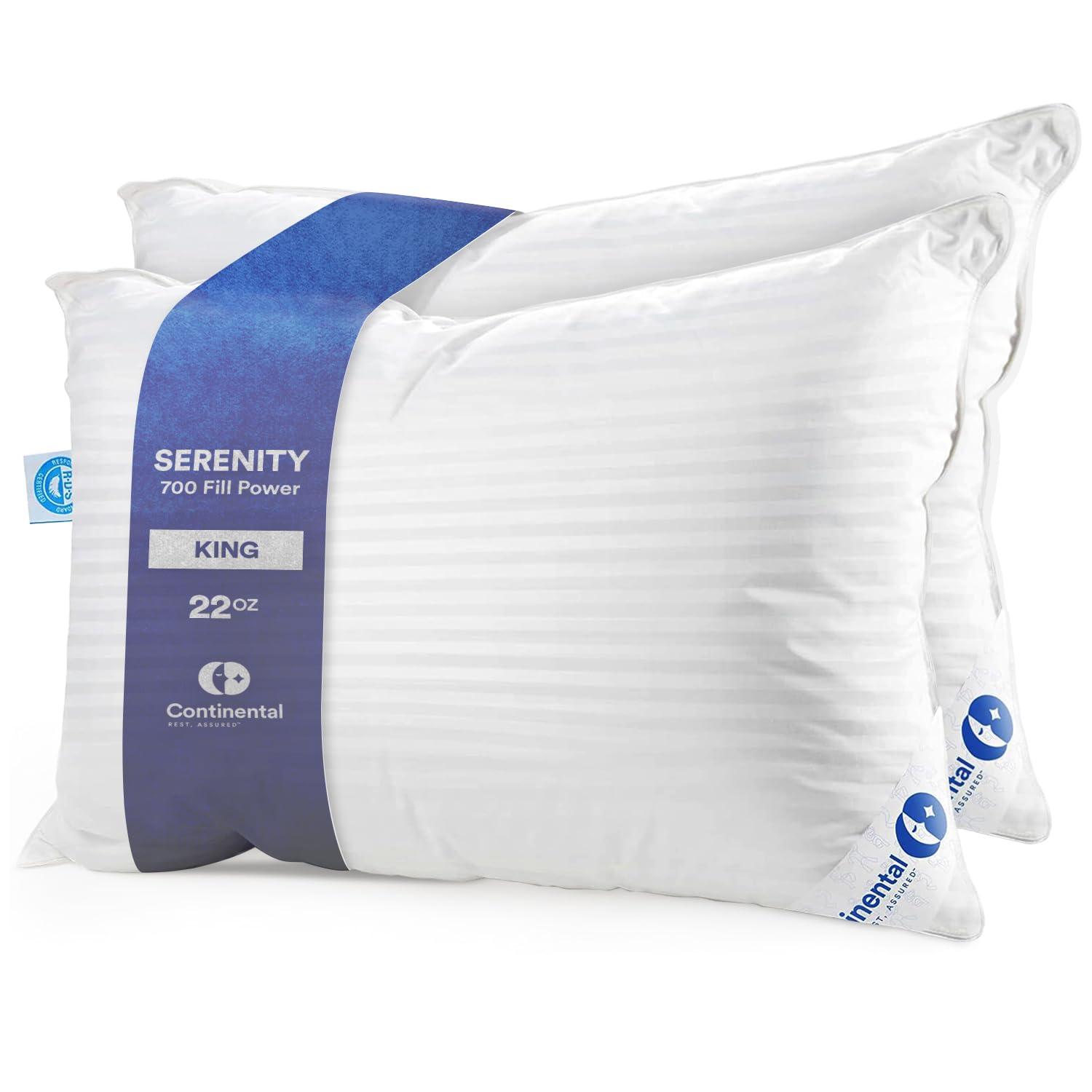 Continental Mfg. Co. Superior Down 700 Fill Power Hungarian White Goose Down Pillow, 2 Pack (Set of 2)