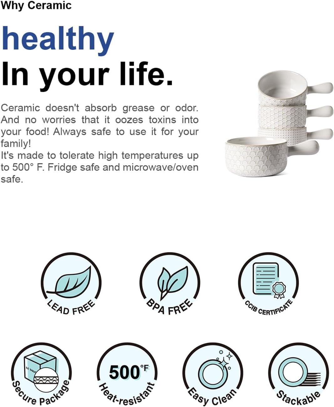 Red Barrel Studio® French Onion Soup Bowls, 18 Ounce Soup Bowls With Handles For Chili, Beef Stew, French Onion Soup Crocks Oven Safe - 5 Inch, Set Of 4, Arctic White