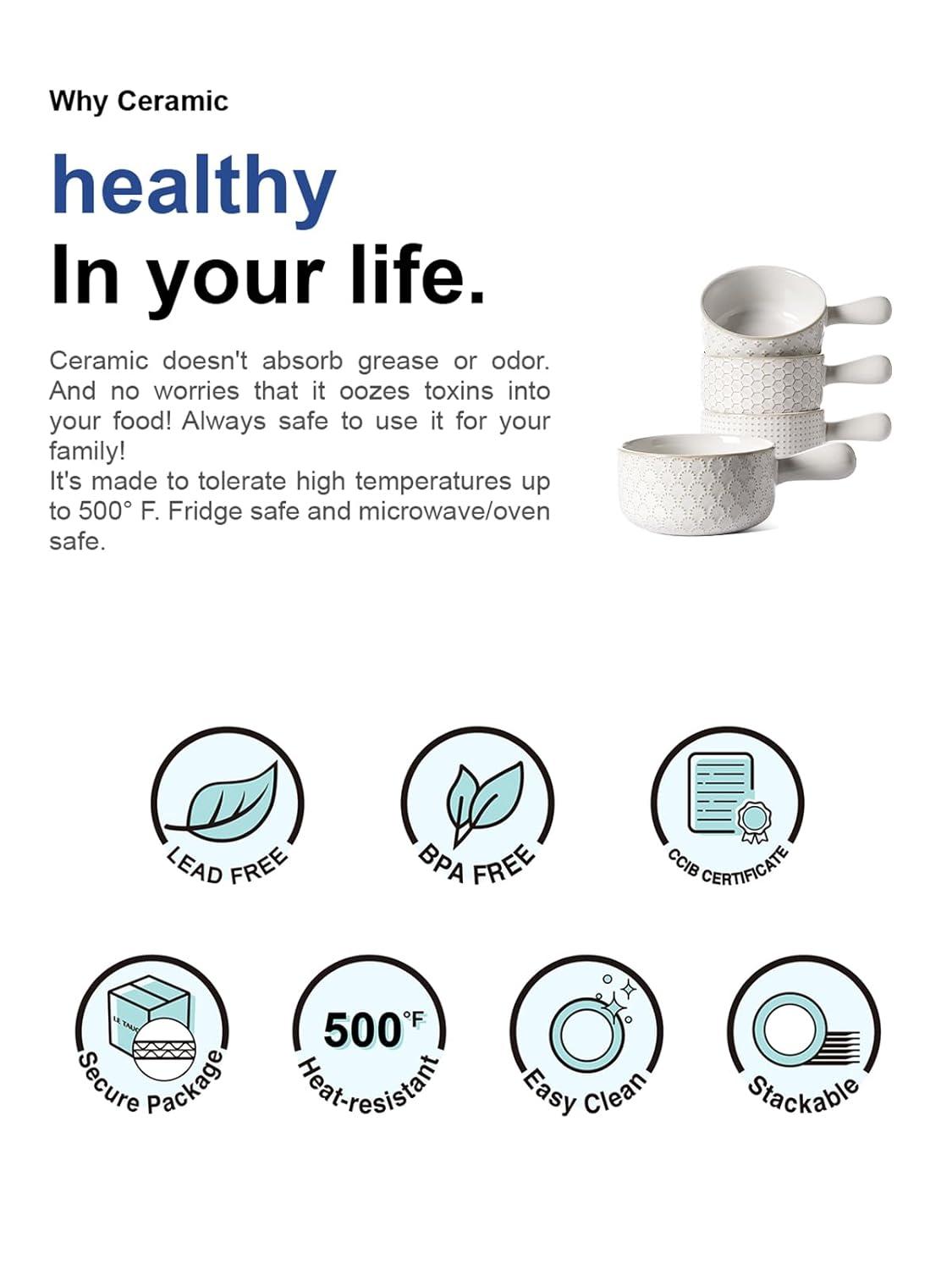 Red Barrel Studio® French Onion Soup Bowls, 18 Ounce Soup Bowls With Handles For Chili, Beef Stew, French Onion Soup Crocks Oven Safe - 5 Inch, Set Of 4, Arctic White