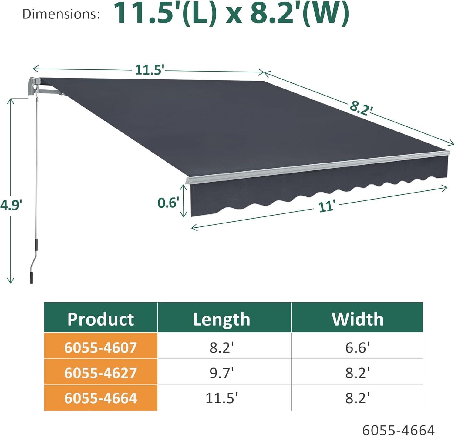 Macrout Patio Awning 12x8 Feet Sunshade Canopy for Manual Retractable Awnings, 4664 (Dark Grey)