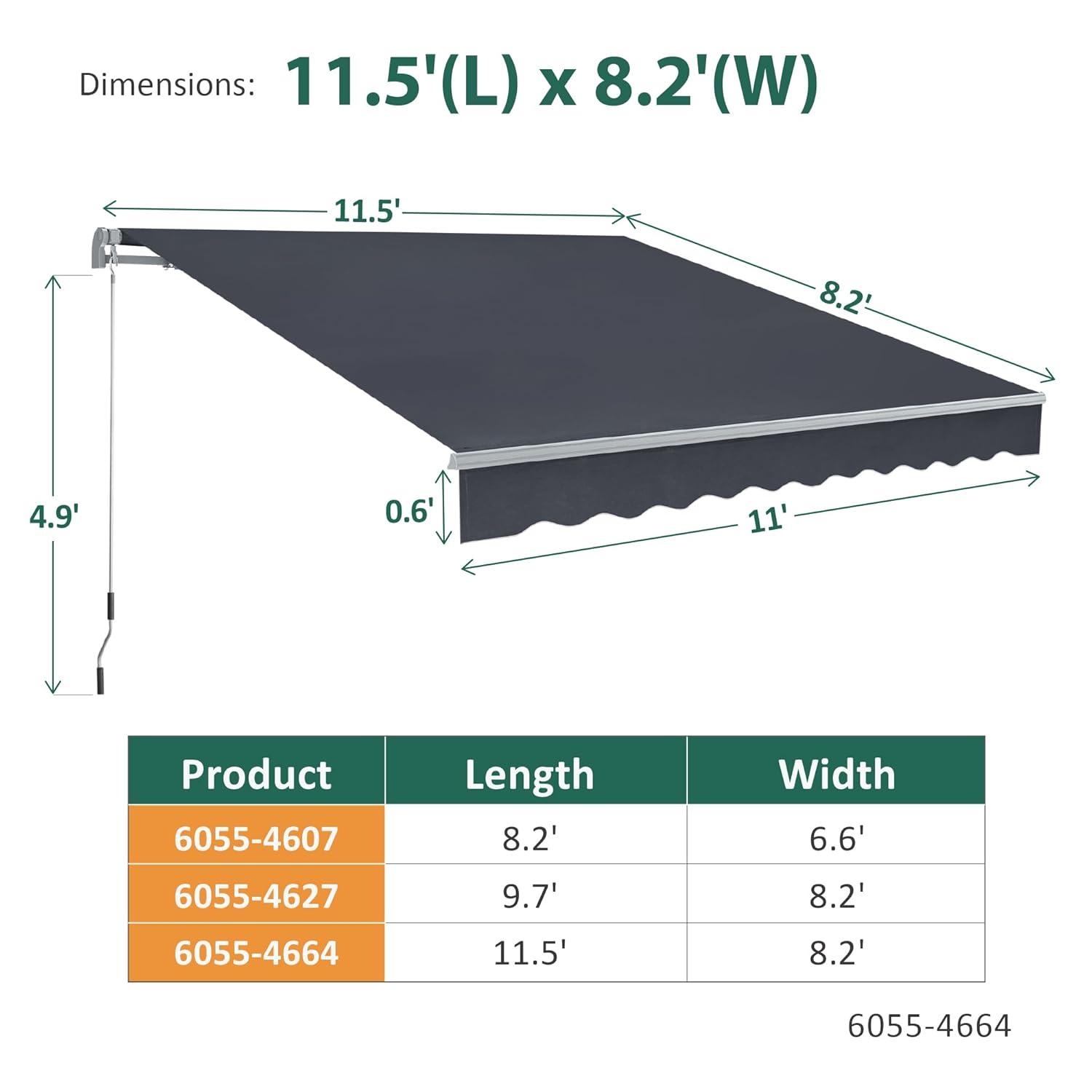 Macrout Patio Awning 12x8 Feet Sunshade Canopy for Manual Retractable Awnings, 4664 (Dark Grey)