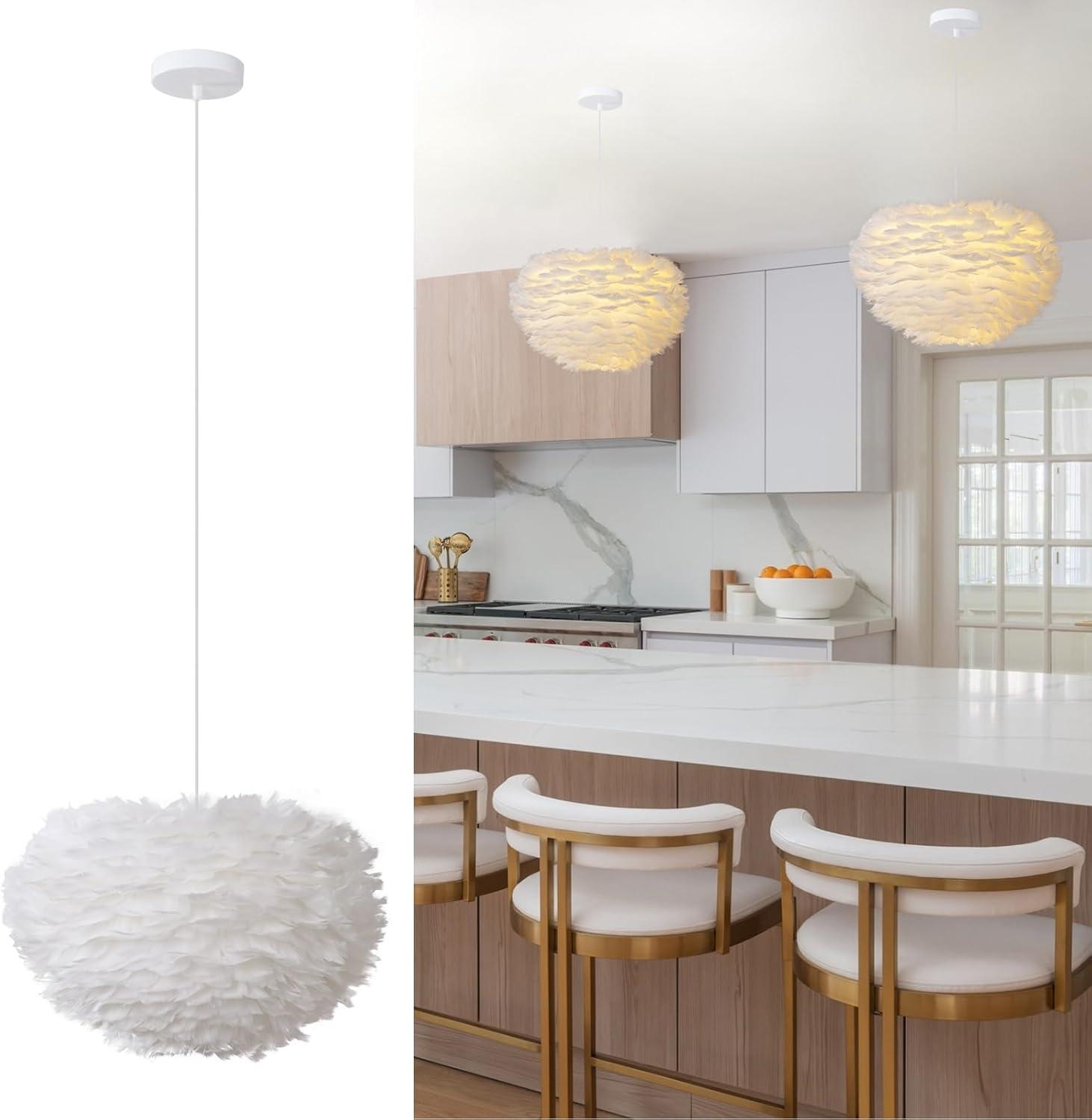 JONATHAN Y Stork 19" Feather Metal Adjustable LED Pendant, White