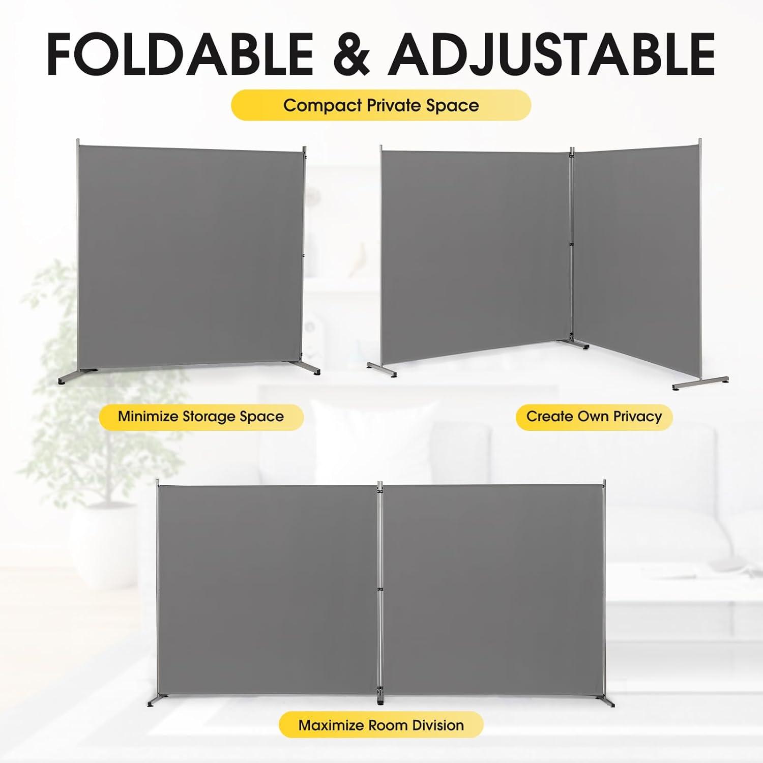 Indoor Room Divider, Portable Office Divider, Room Divider Wall Screen 2 Large Panel, Folding Partition Privacy Screen Walls Dividers for Room Separator 142" W x 71" H,Gray,Grey