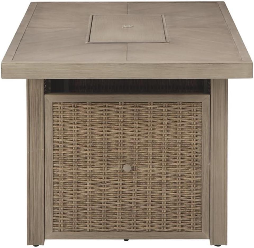 Danny Rectangle Resin/Wicker Propane Fire Pit Table with Hidden Fuel Tank