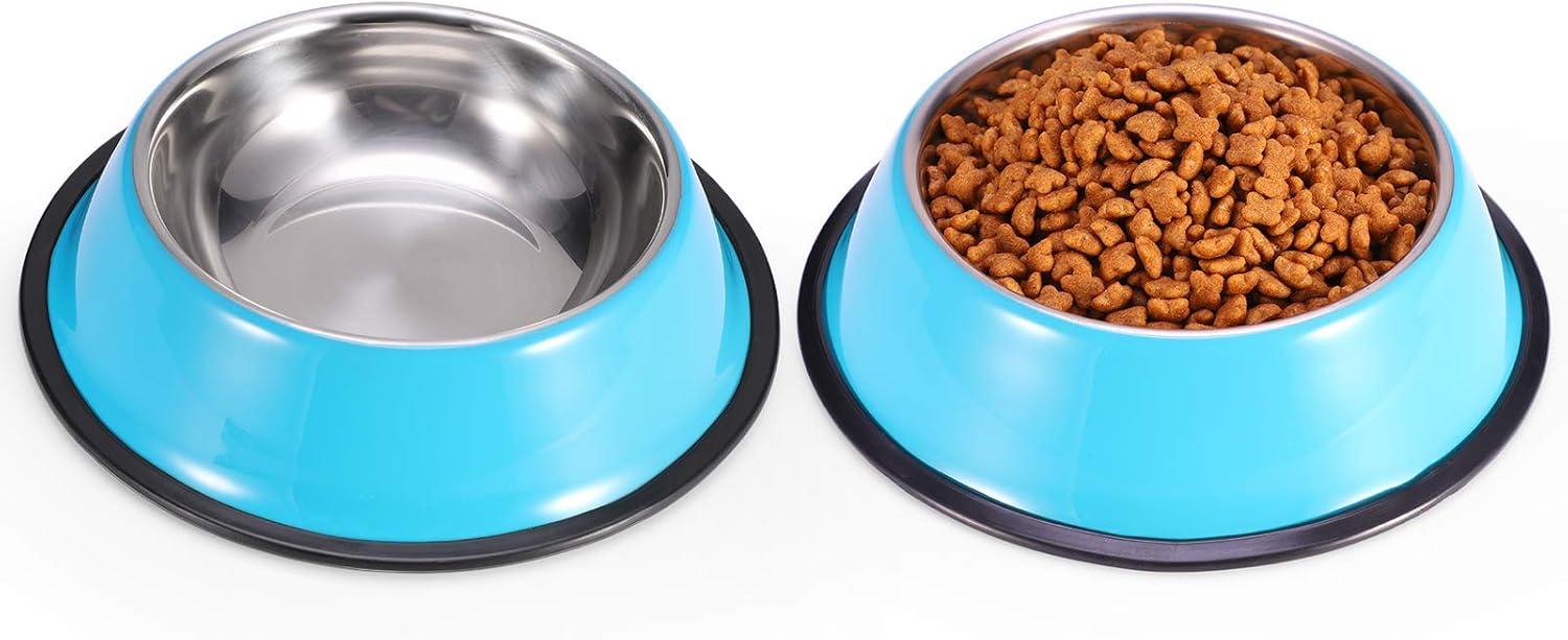 Stainless Steel Dog Bowls, Food and Water Non Slip Anti Skid Stackable Pet Puppy Dishes for Small, Medium and Large Dogs (2 Pack)