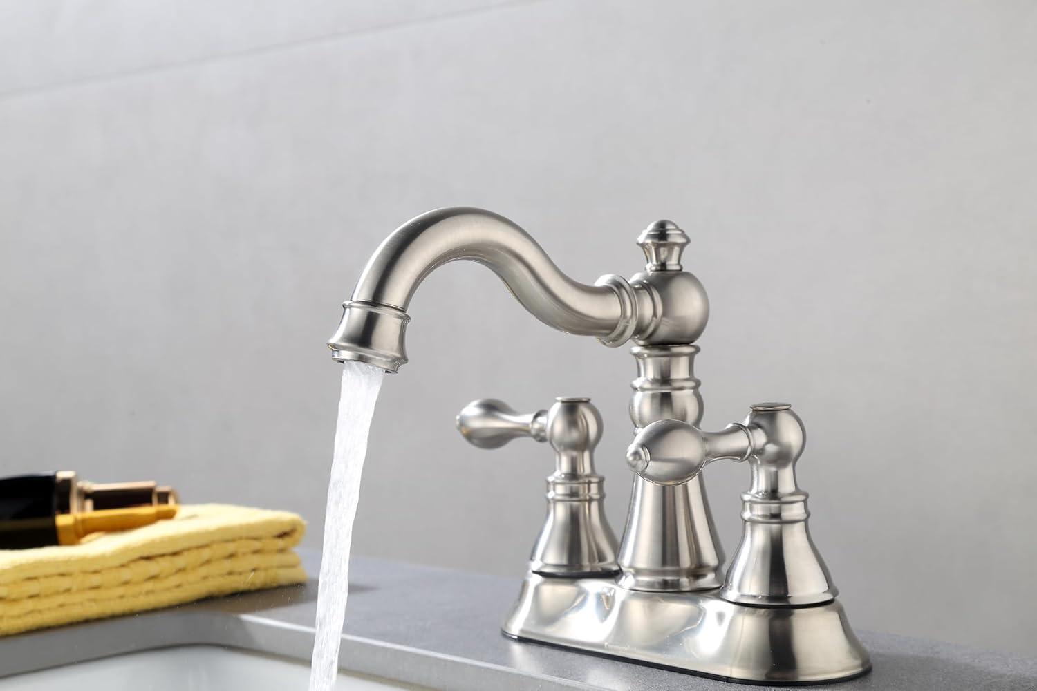 Brushed Nickel High Arc Double Handle Bathroom Faucet