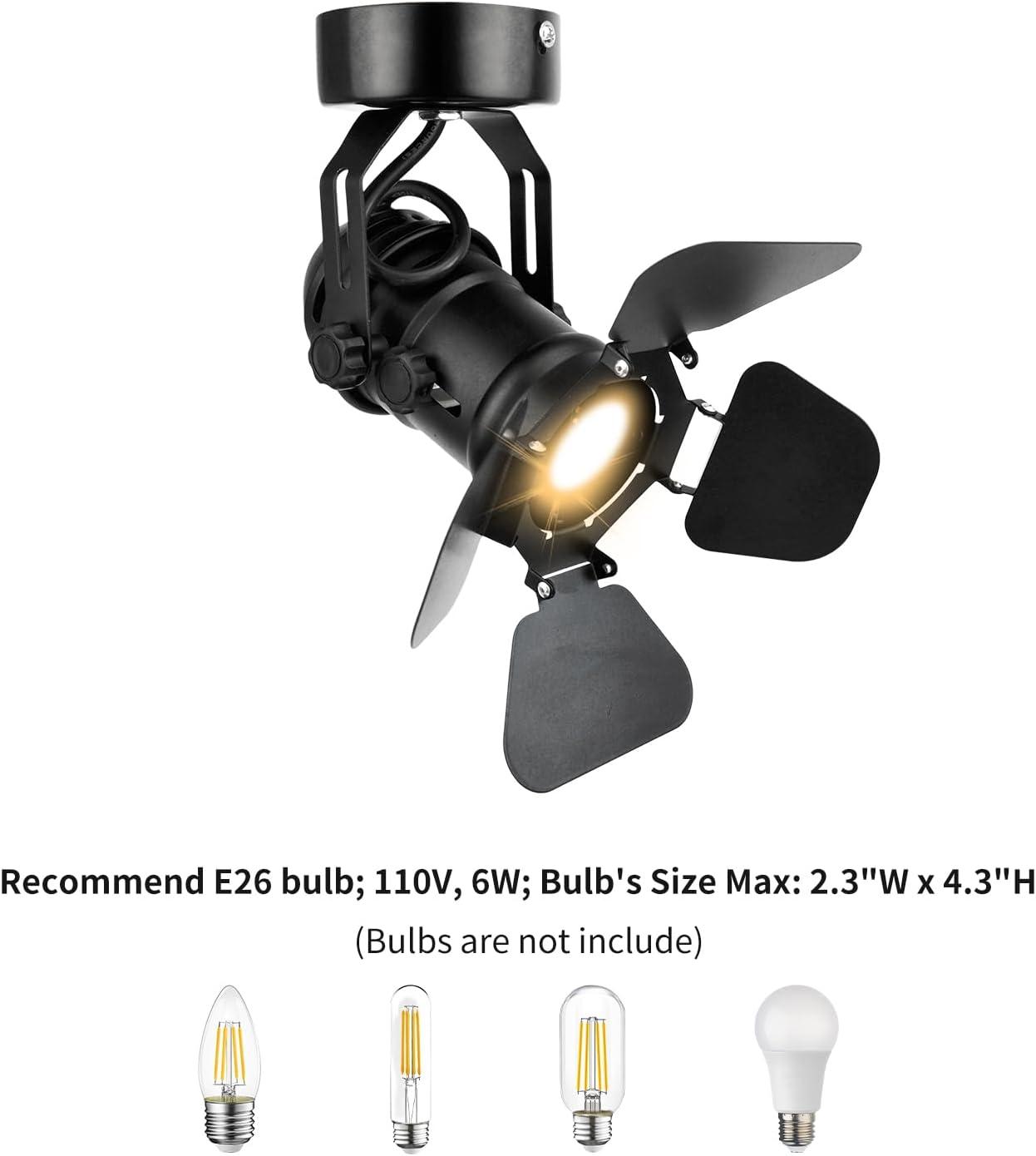 TISLYCO Industrial Vintage Ceiling Spotlight Lamp, Adjustable Black Wall Lamp/Ceiling Light Barn Door Design Spot Lights Indoor Lighting for Hallway Art Light Stage Spotlight Living Room Theatre