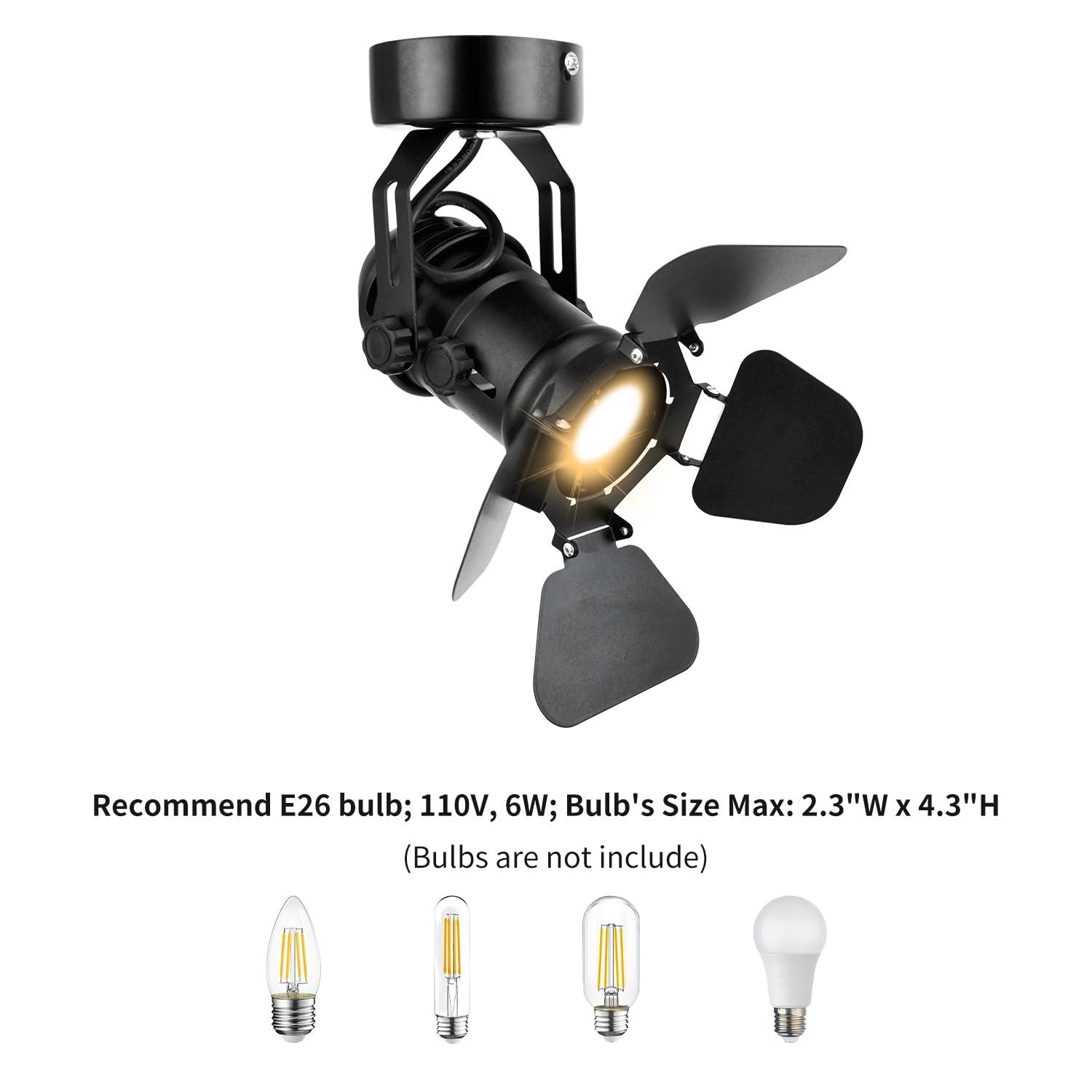 TISLYCO Industrial Vintage Ceiling Spotlight Lamp, Adjustable Black Wall Lamp/Ceiling Light Barn Door Design Spot Lights Indoor Lighting for Hallway Art Light Stage Spotlight Living Room Theatre