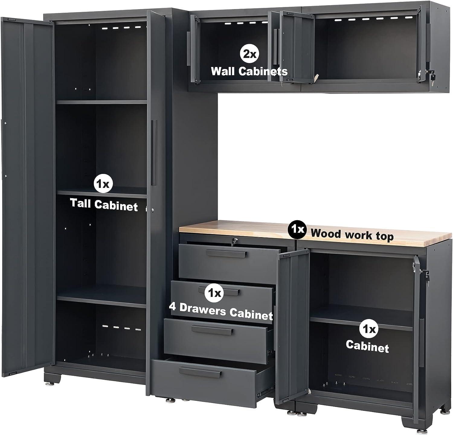 WFX Utility™ WFX Utility™ 6pcs Garage Cabinets And Storage System Set With Pegboard & Rubber Wood Worktop