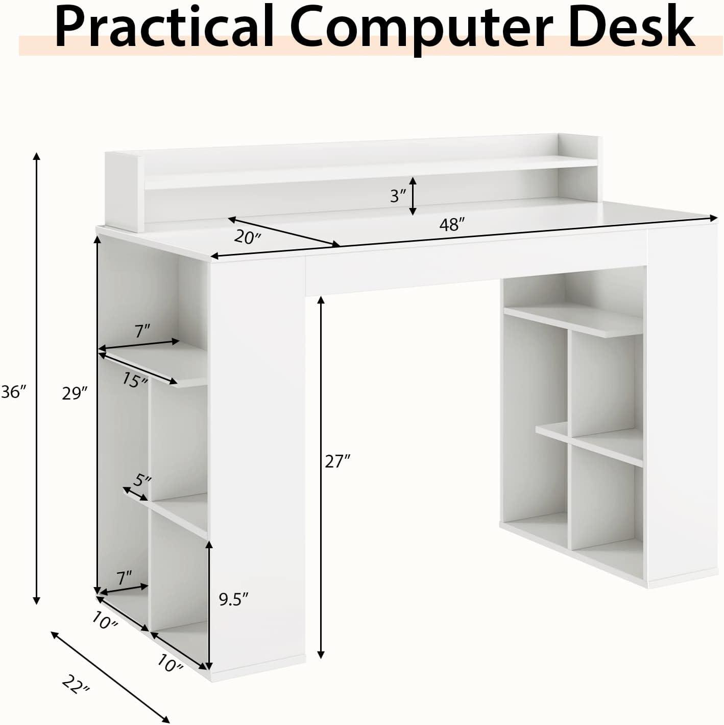 Gymax 48'' Computer Desk Study Writing Workstation w/ Bookshelf & Monitor Stand Riser