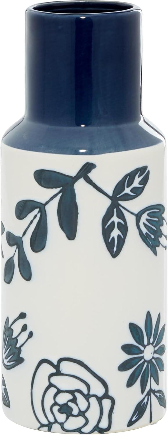 The Novogratz 12" Floral Handmade Blue Ceramic Vase