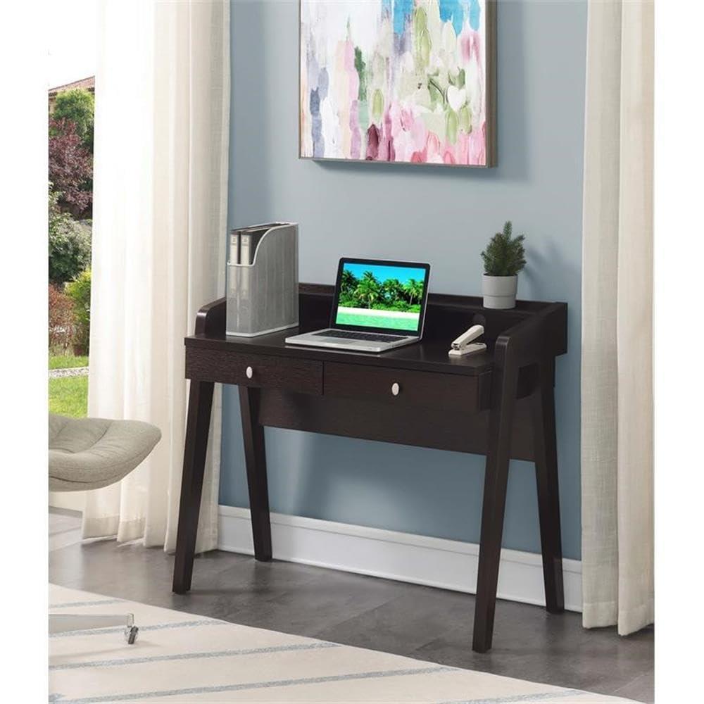 Convenience Concepts Newport 34.75 in. Tall Deluxe 2 Drawer Desk with Shelf, Espresso, All Ages