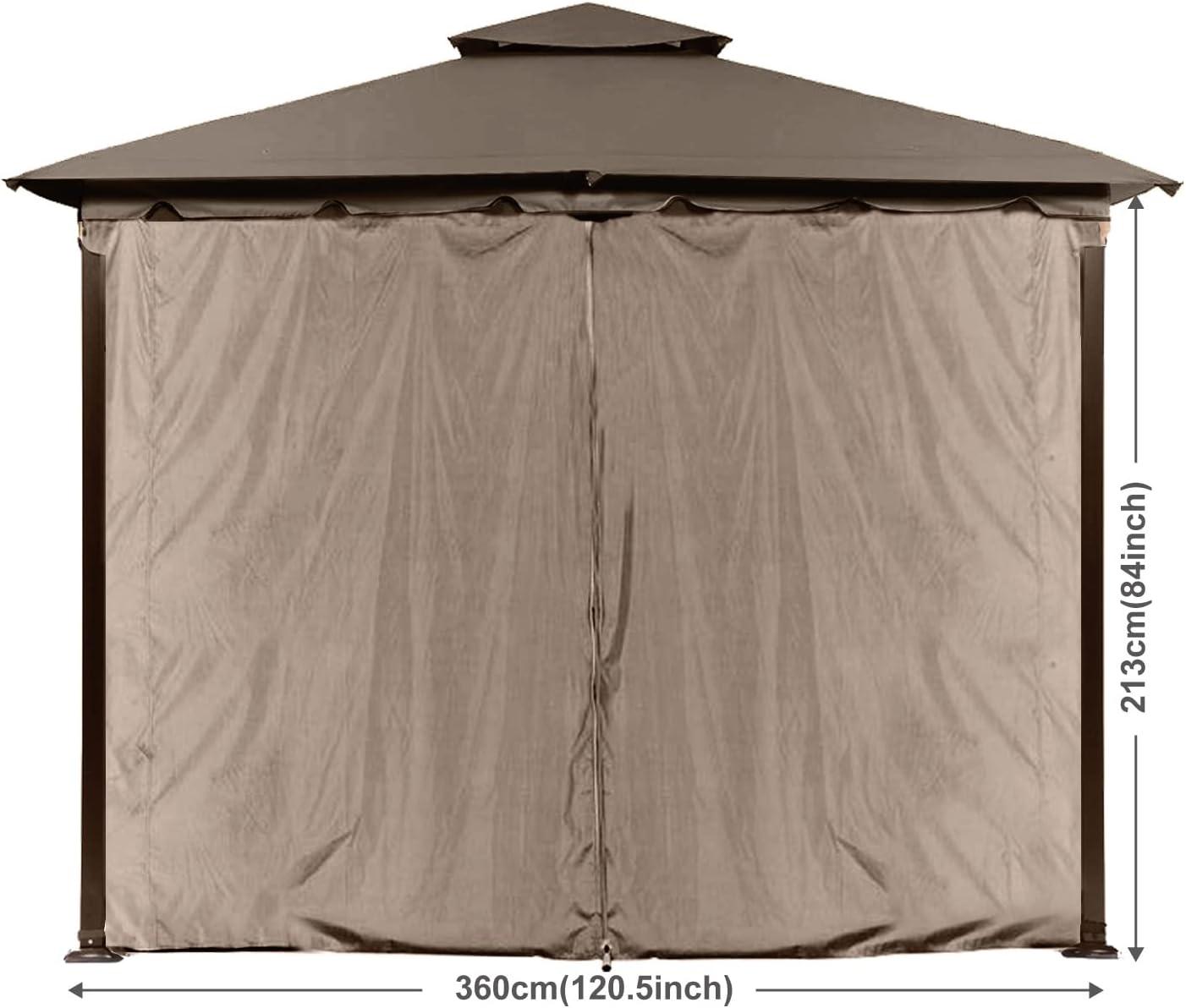 Brown Waterproof 10x10 Gazebo Privacy Curtain with Zipper