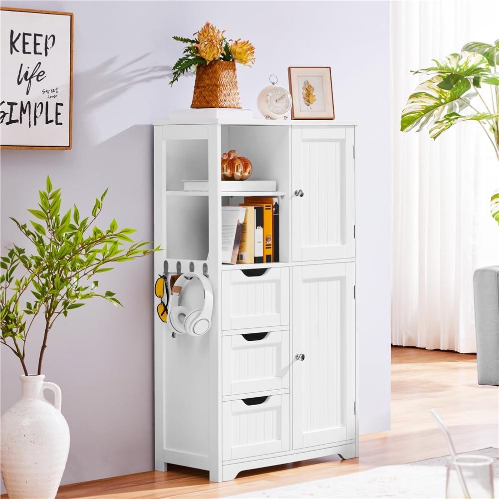 Yaheetech 42" Bathroom Storage Cabinet Floor Cabinet with 3 Drawers, White