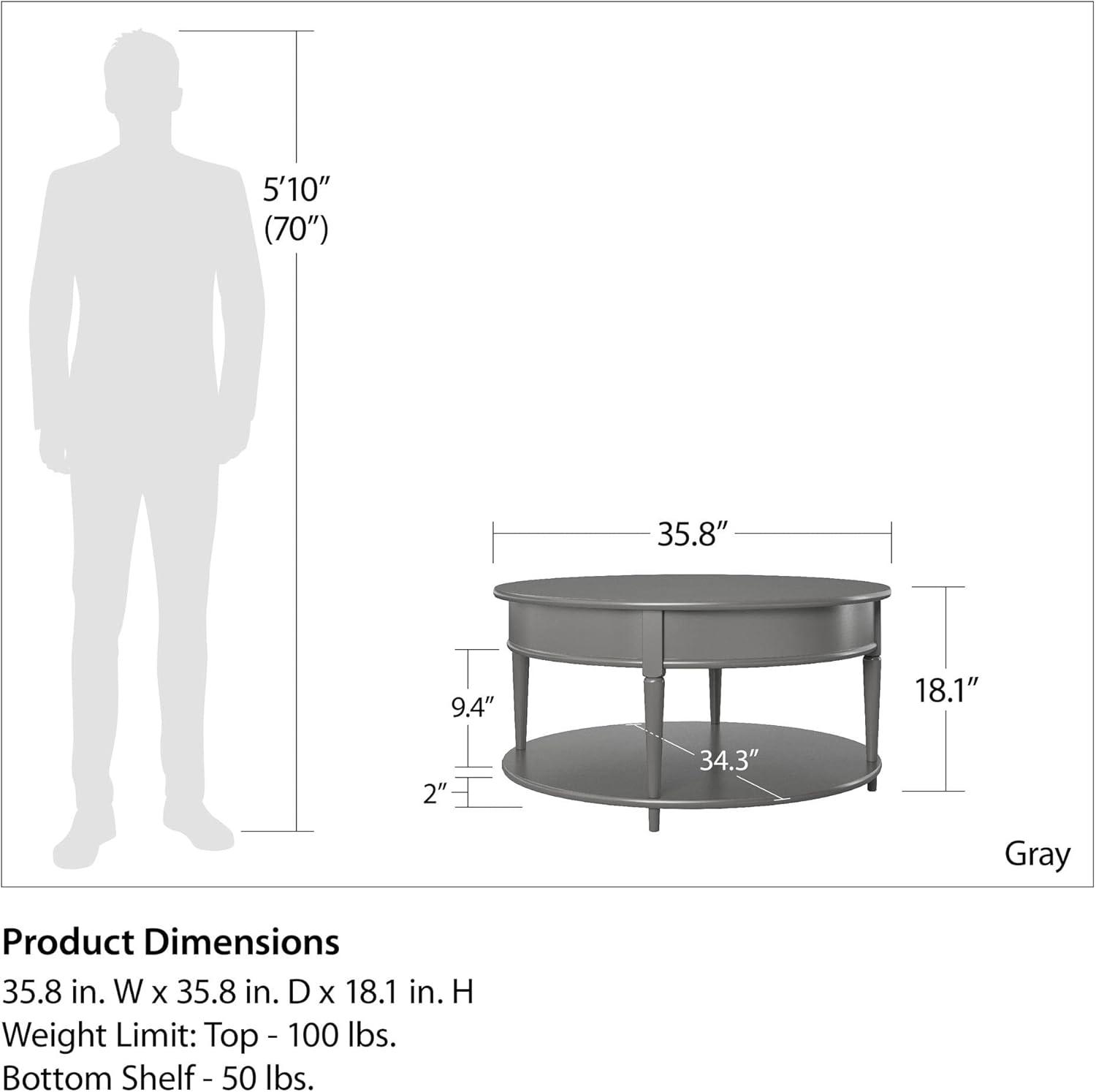 Gray Round MDF Coffee Table with Lower Shelf