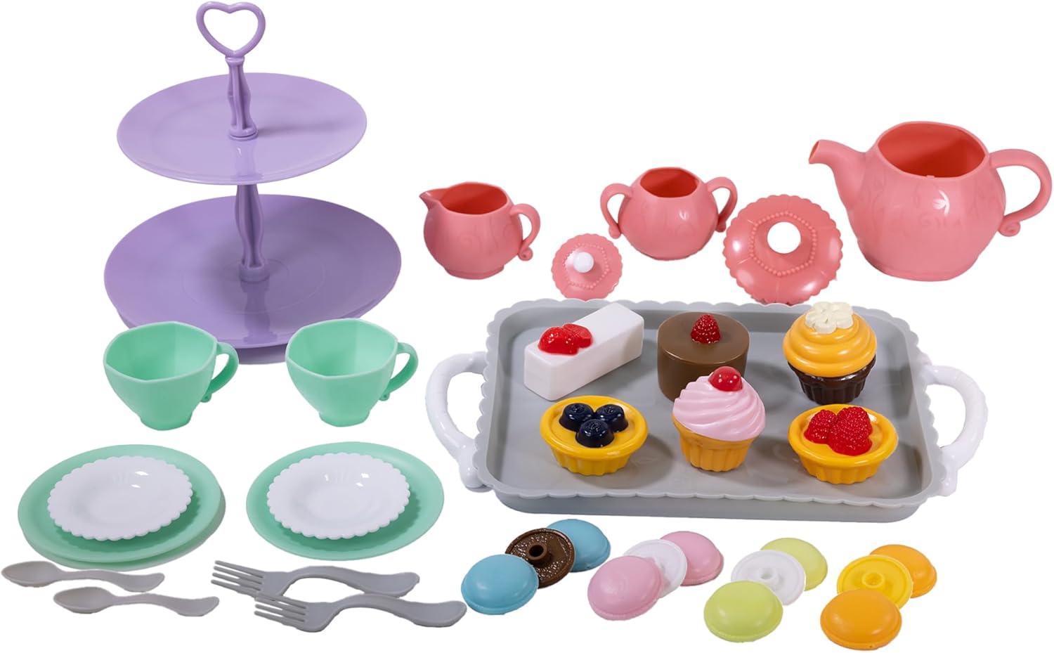 NurtureNature Afternoon Tea Set 25pc - Pink Pot, Desserts, Pretend Play, Ages 3+