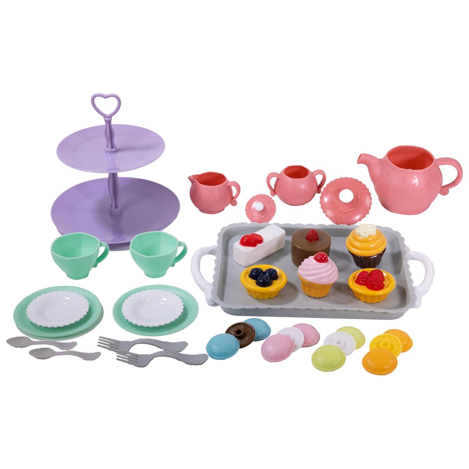 NurtureNature Afternoon Tea Set 25pc - Pink Pot, Desserts, Pretend Play, Ages 3+