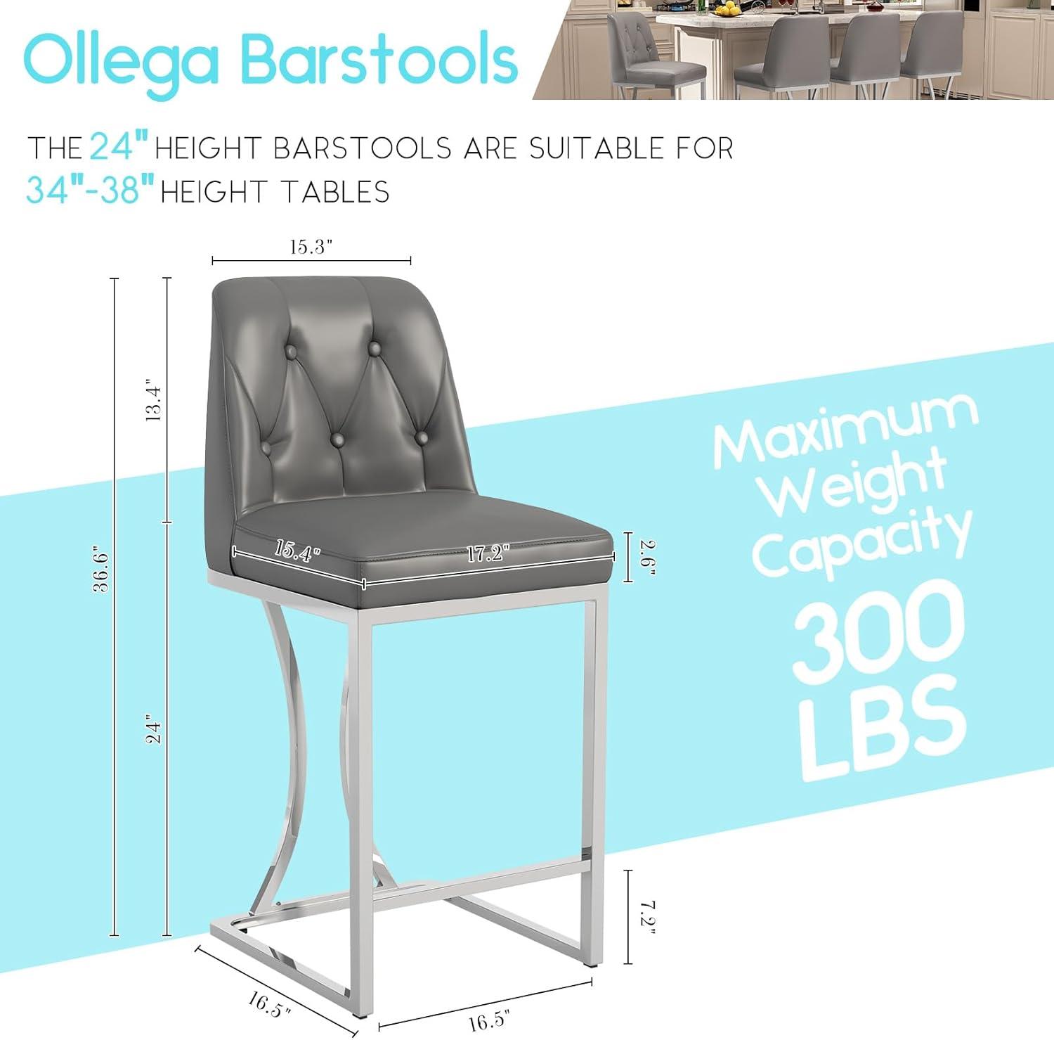 Mercer41 24" Counter Height Bar Stools with Back Kitchen Island Stools