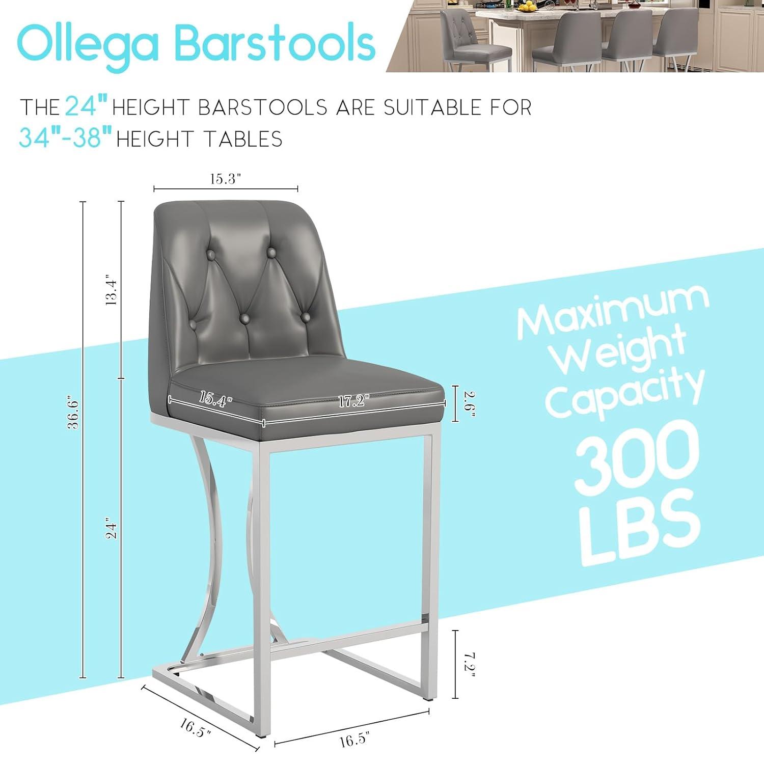 Mercer41 24" Counter Height Bar Stools with Back Kitchen Island Stools