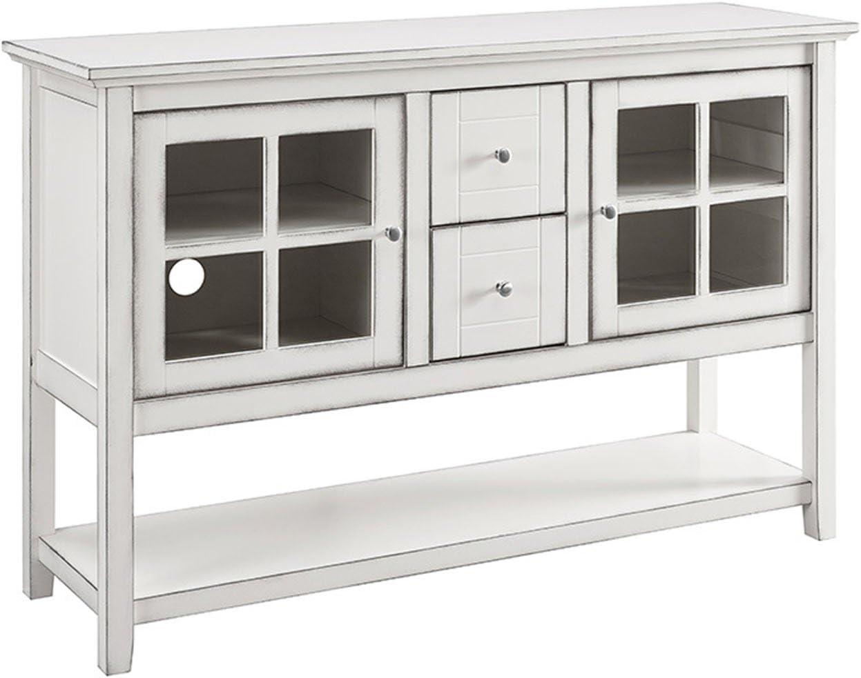 Walker Edison Modern 52" Glass Door Dining Buffet Table, Antique White