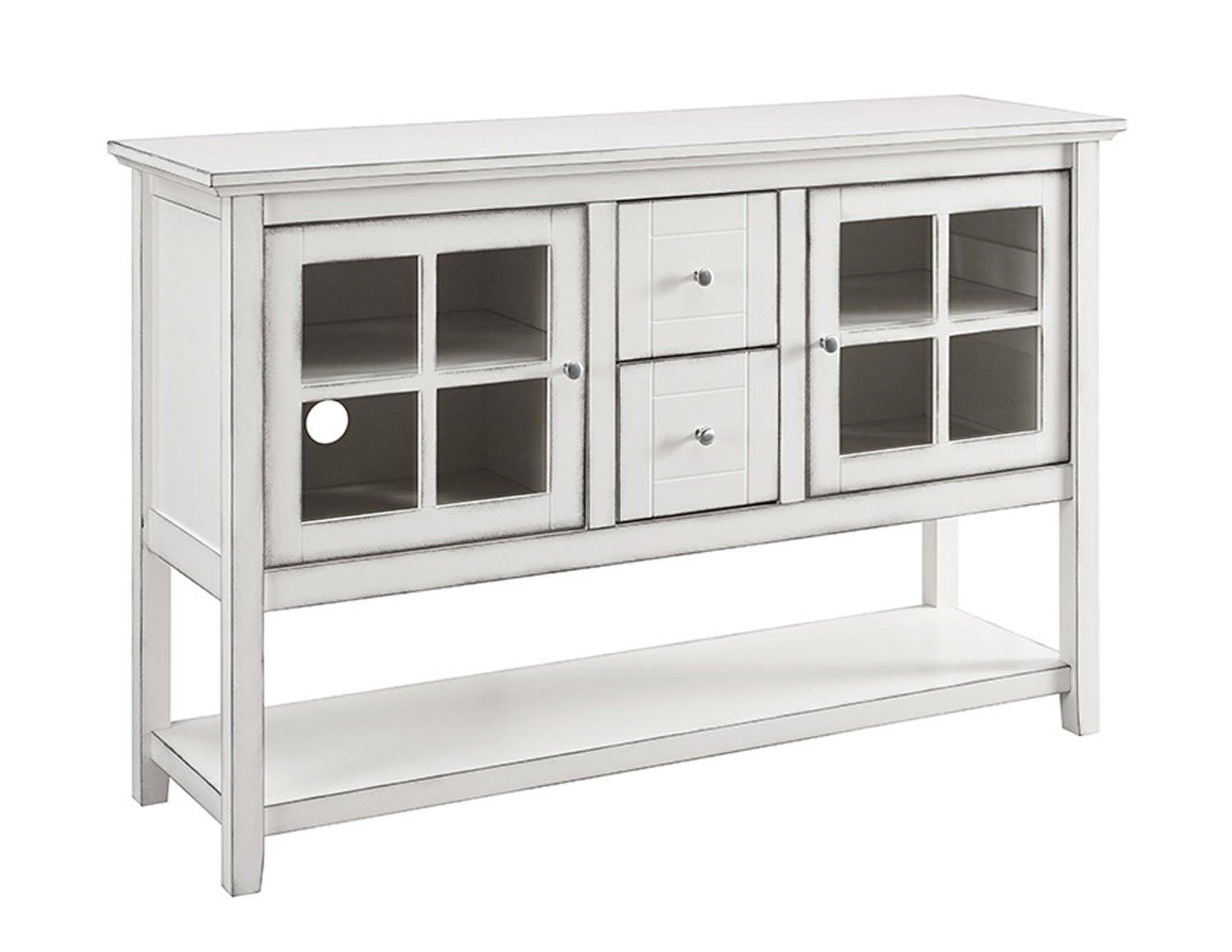 Walker Edison Modern 52" Glass Door Dining Buffet Table, Antique White