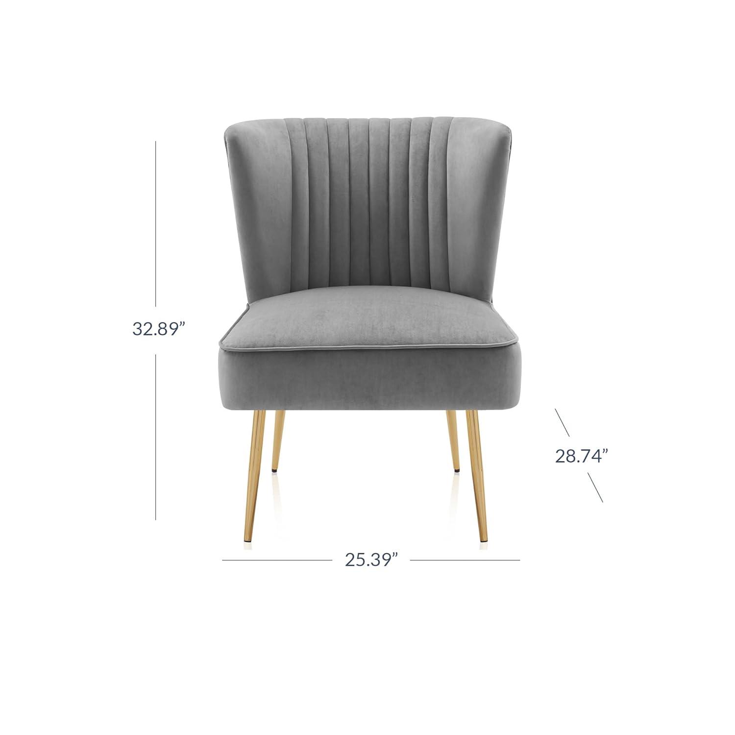 BELLEZE Modern Velvet Accent Chair With Metallic Legs And Channel Tufting, Elegant Vintage Style Armless Seating For Living Room, Bedroom, Office - Ethia (Gray)