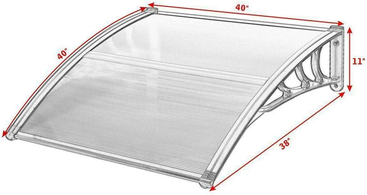 40" x 40" Door Window Awning Exterior, Polycarbonate Cover Entry Door Outdoor Patio Awning Canopy, Front Door Overhang Awning for Sun Shutter, UV, Rain and Snow Protection, Hollow Sheet (Clear Board)