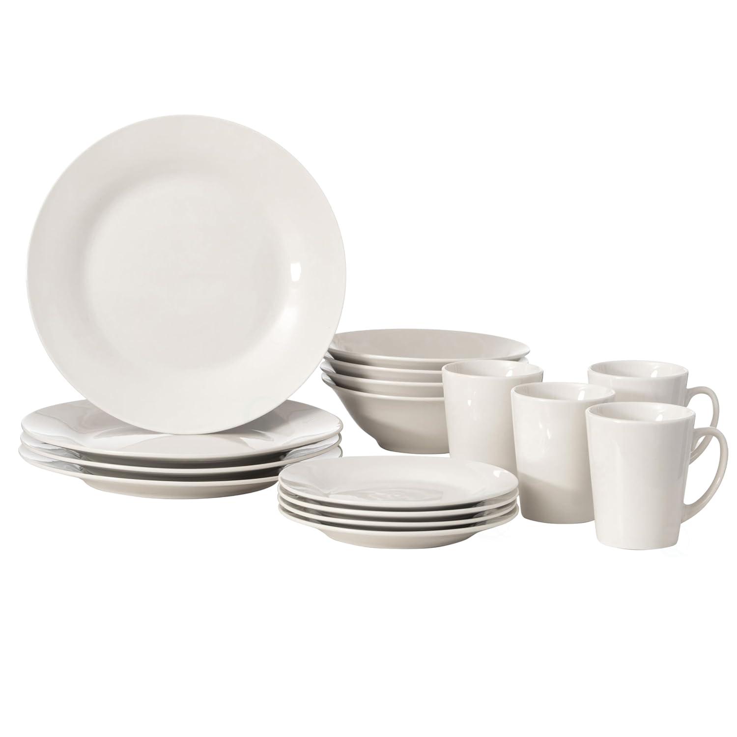 Dinewares 32 PC Spin Wash Dinnerware Dish Set for 8 Person | Mugs, Salad and Dinner Plates and Bowls Sets, Dishwasher and Microwave Safe, White