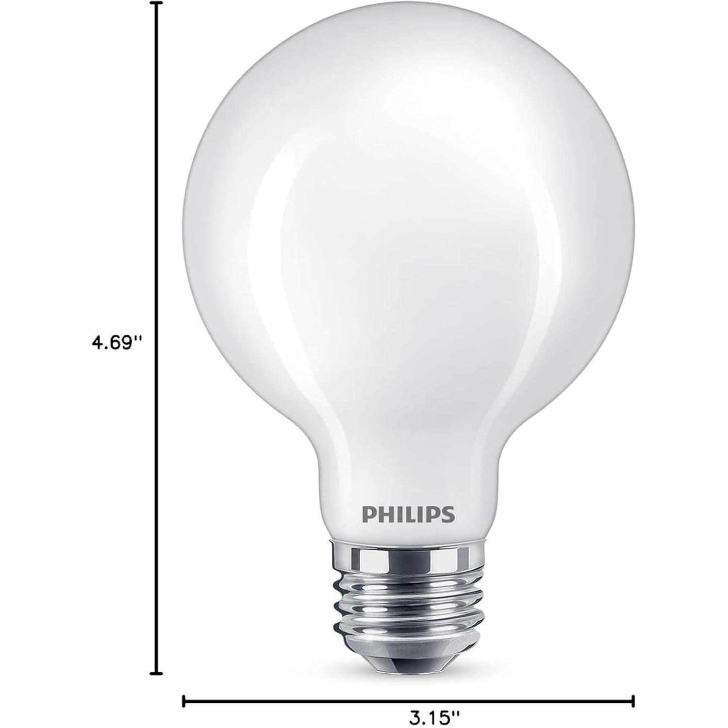 Philips LED Frosted G25 Ultra Definition Light Bulb, Dimmable, EyeComfort Technology, 500 Lumen, Daylight 5000K, 5W=60W, E26 Base, Title 20 Certified, 575217 2-Pack
