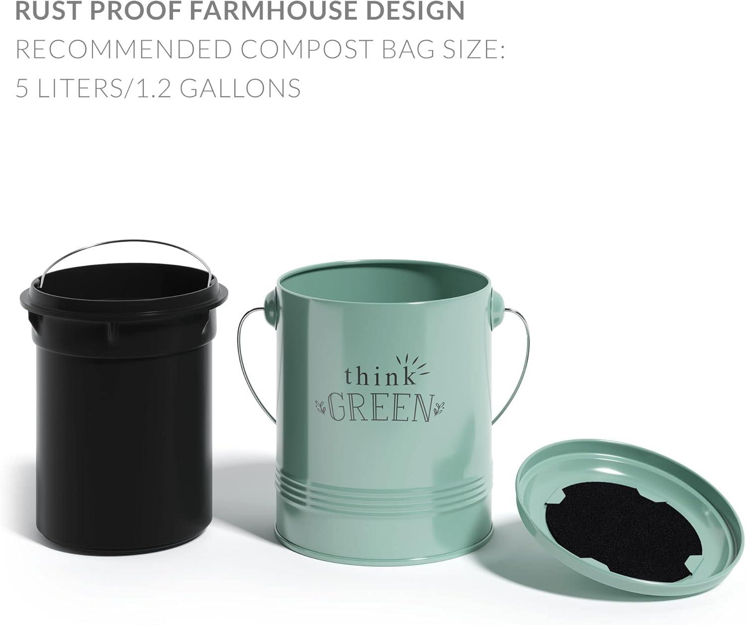 Barnyard Designs Kitchen Compost Bin Kitchen Counter Indoor Compost Bin, Countertop Compost Bin with Lid, Composting Bin Food Waste Composter Bin Cycler Bucket with Filter, 1.2 Gallon 7”x9.5”, Mint