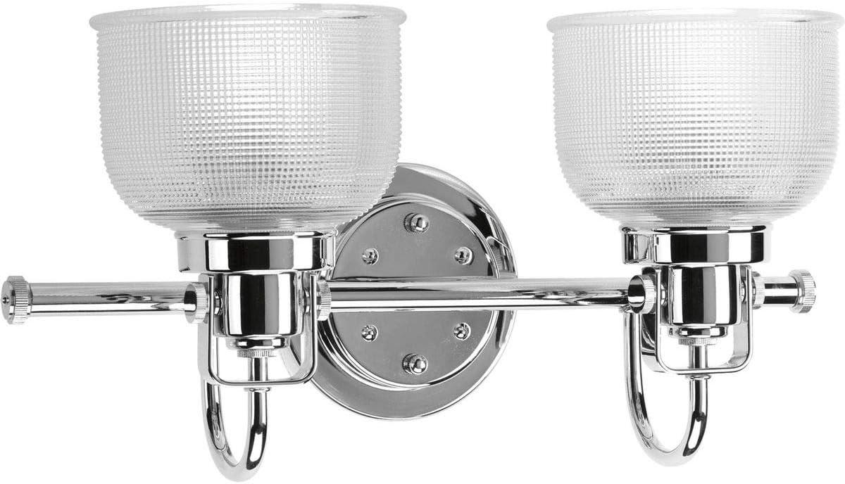 Archie Coastal 2-Light Chrome Vanity Light with Prismatic Glass