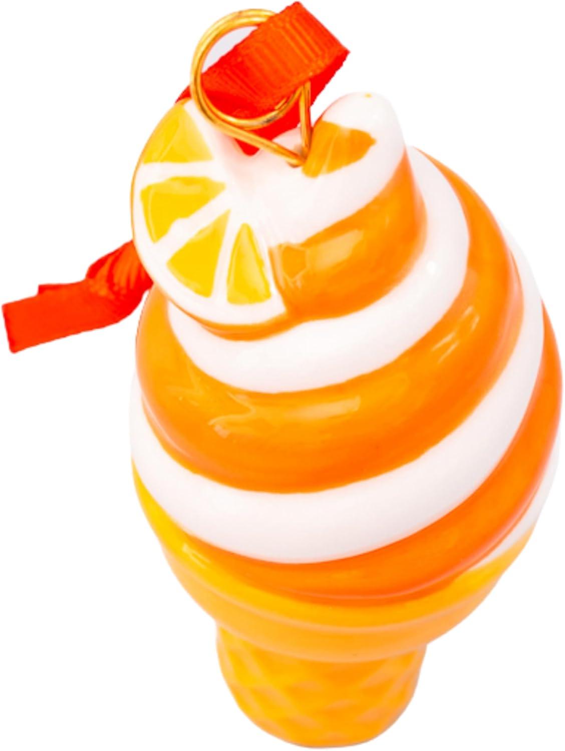 Orange and White Porcelain Ice Cream Cone Ornament