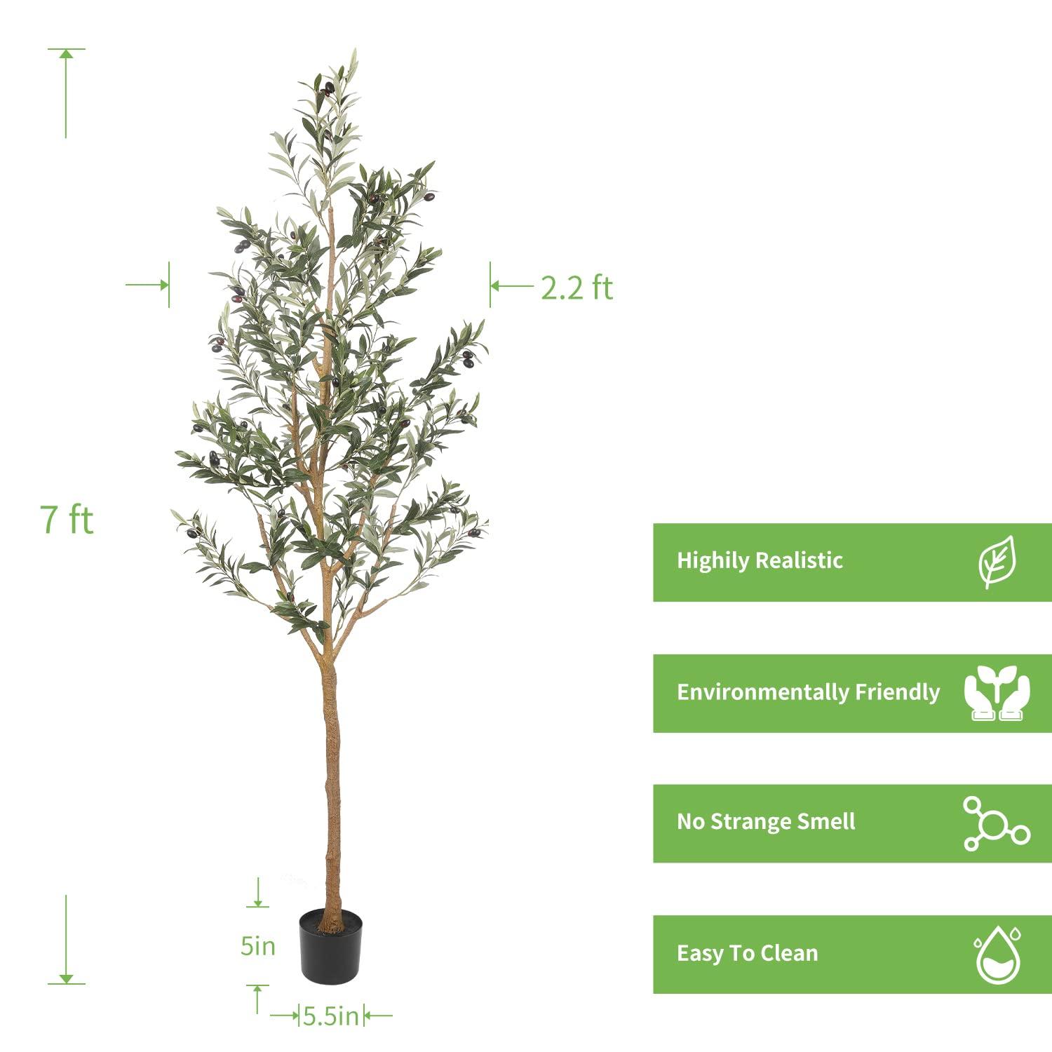 Aritizone Artificial Olive Tree 7FT Tall Fake Olive Tree with Adjustale Branches Artificial Tree for Modern Home Office Living Room Floor Decor Indoor (7FT)