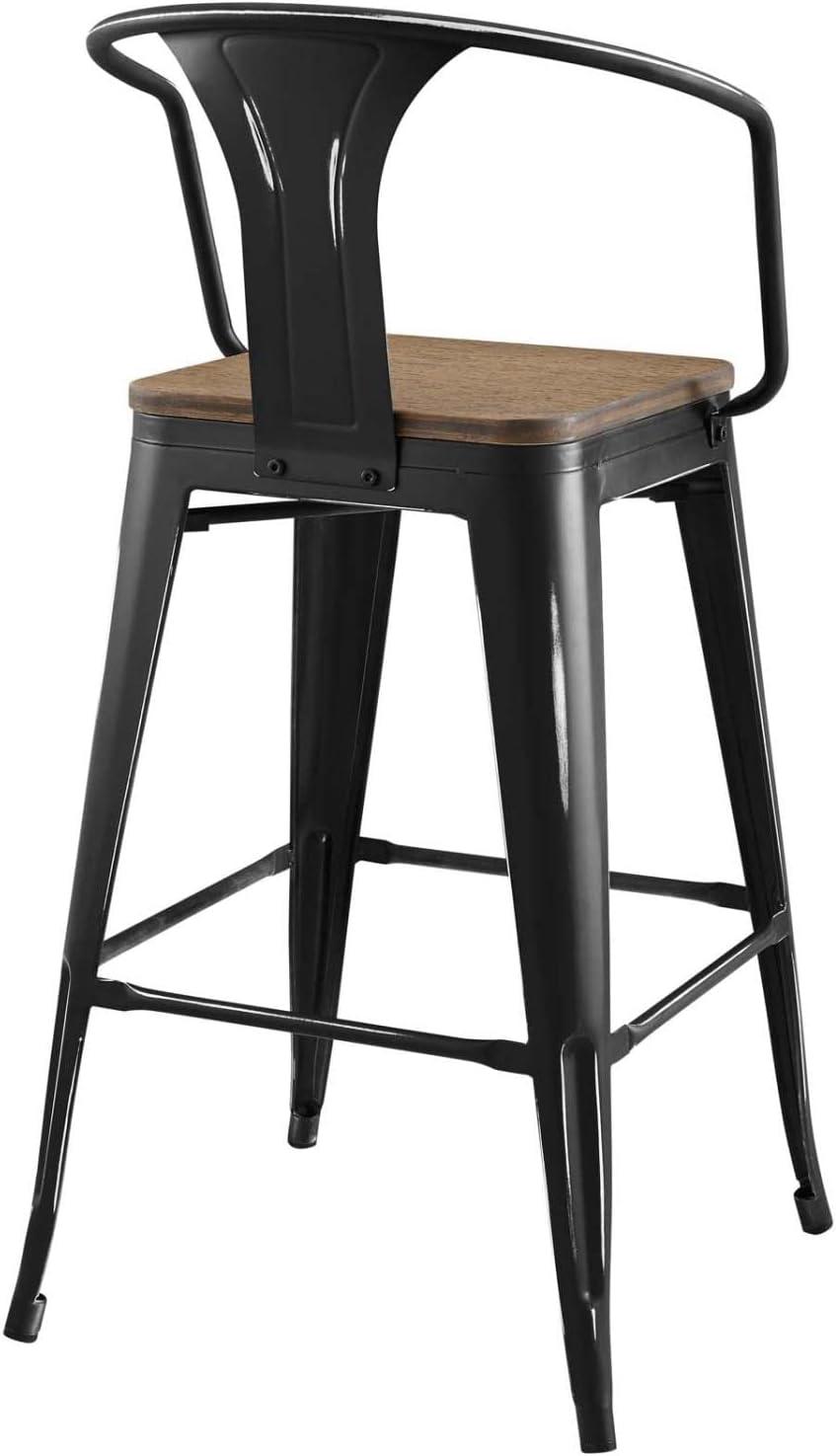 Black Metal and Wood Bistro Bar Stools, Set of 2