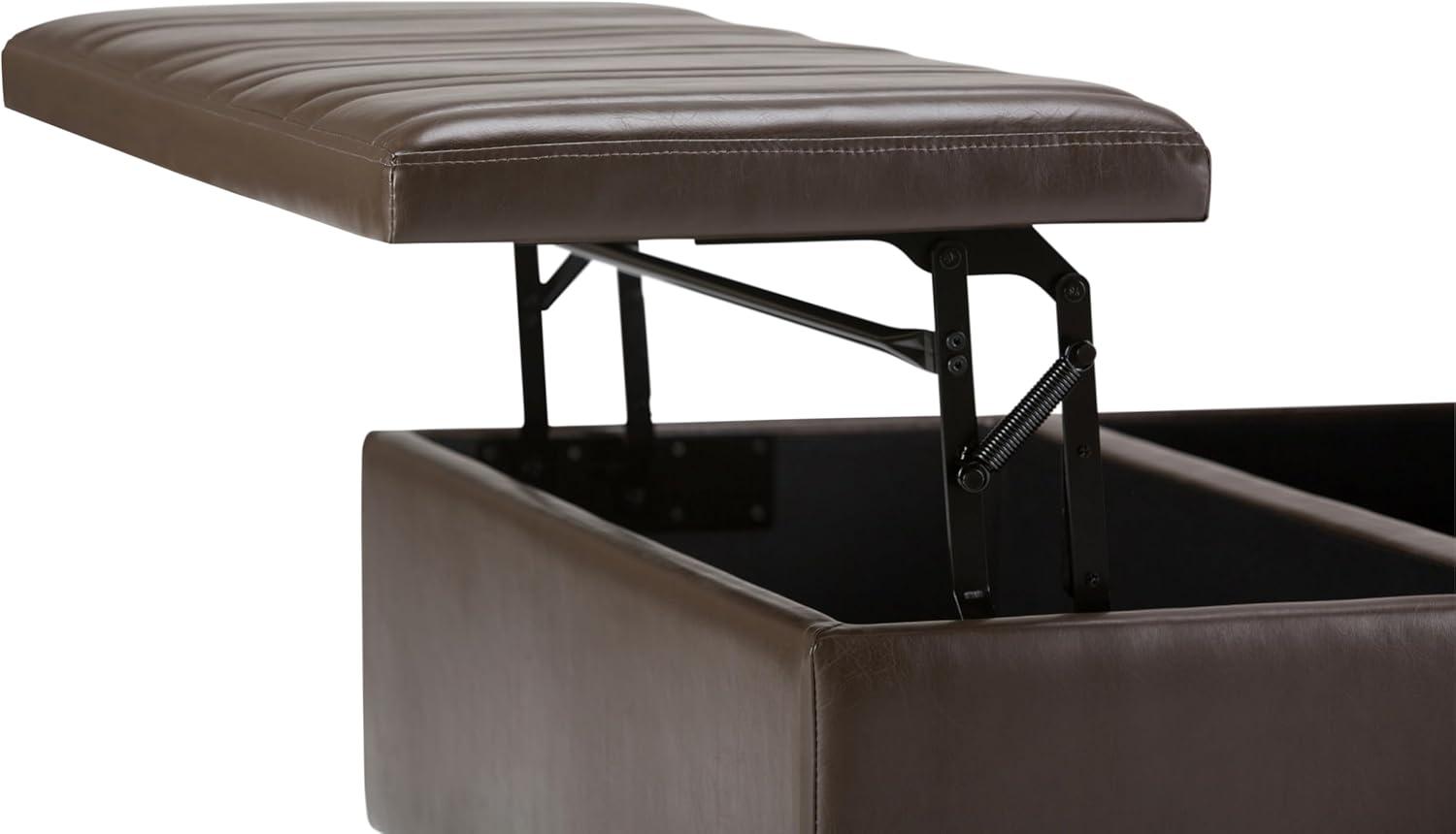 Simpli Home Ellis Storage Coffee Table Ottoman in Chocolate Brown