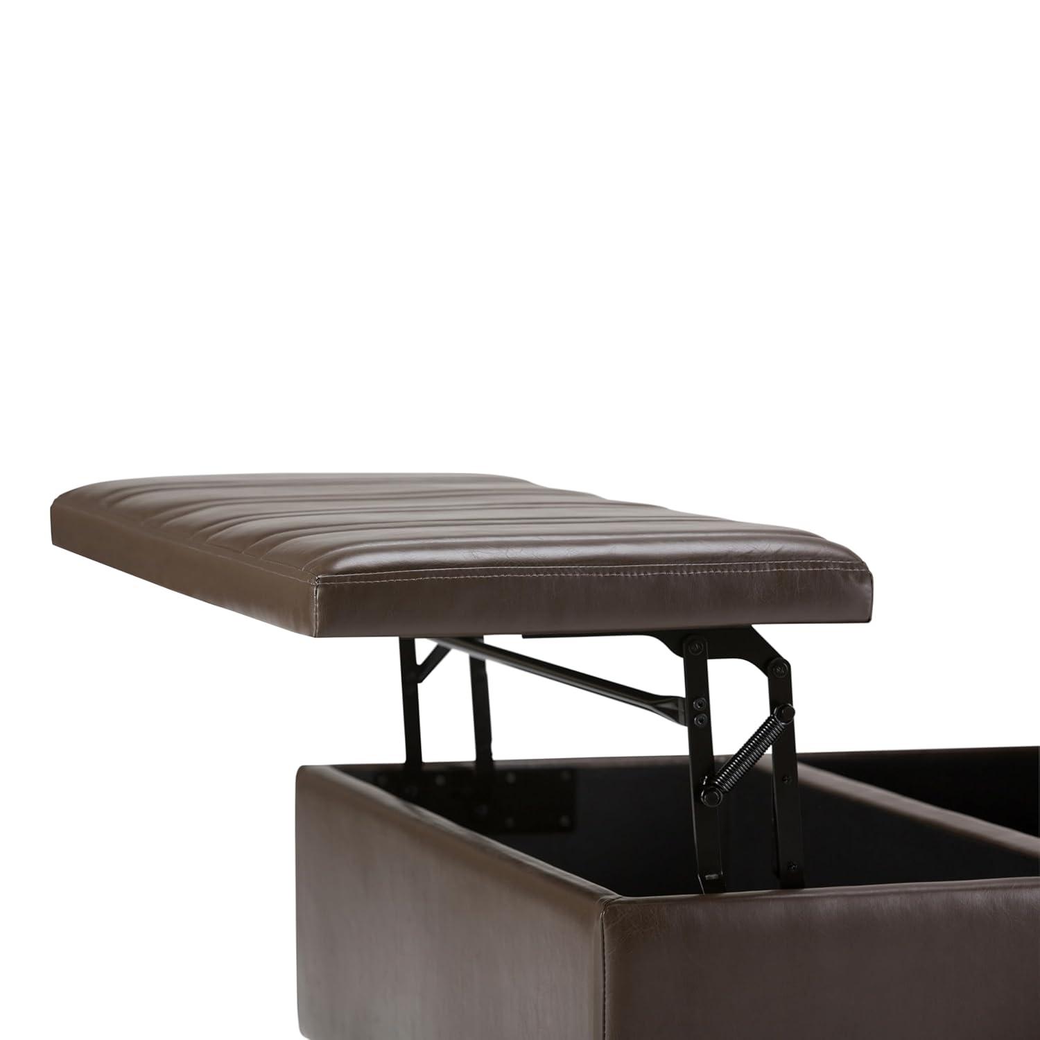 Simpli Home Ellis Storage Coffee Table Ottoman in Chocolate Brown