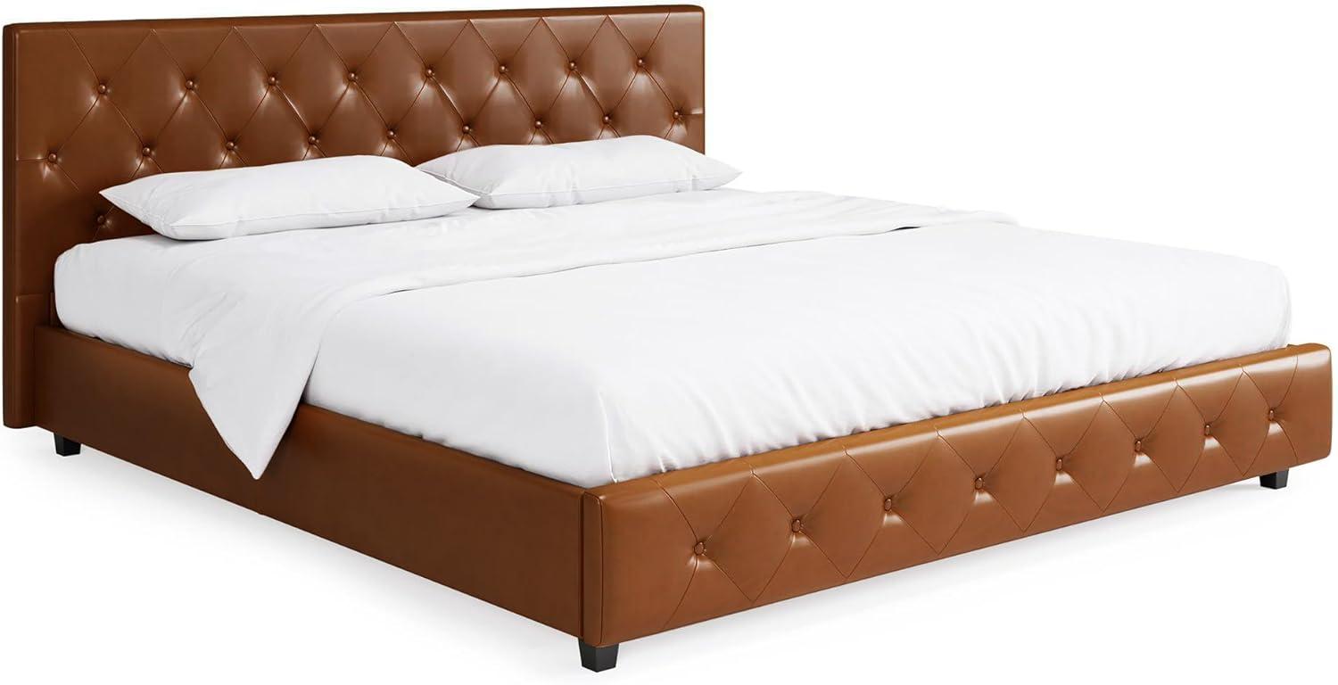 DHP Dakota Upholstered Platform Bed, King, Camel Faux Leather