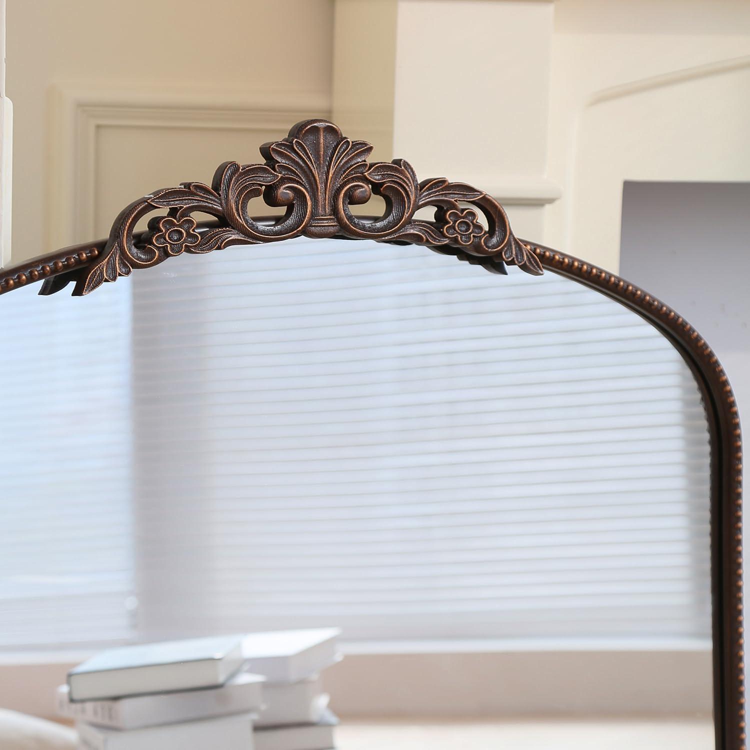 Micasso Bronze Vintage Arched Mirror: 29x36 in French Baroque Antique Wall Mounted Mirror - Traditional Ornate Decorative Mirror for Mantle/Fireplace/Living Room/Bedroom/Entryway/Hallway/Wall Decor