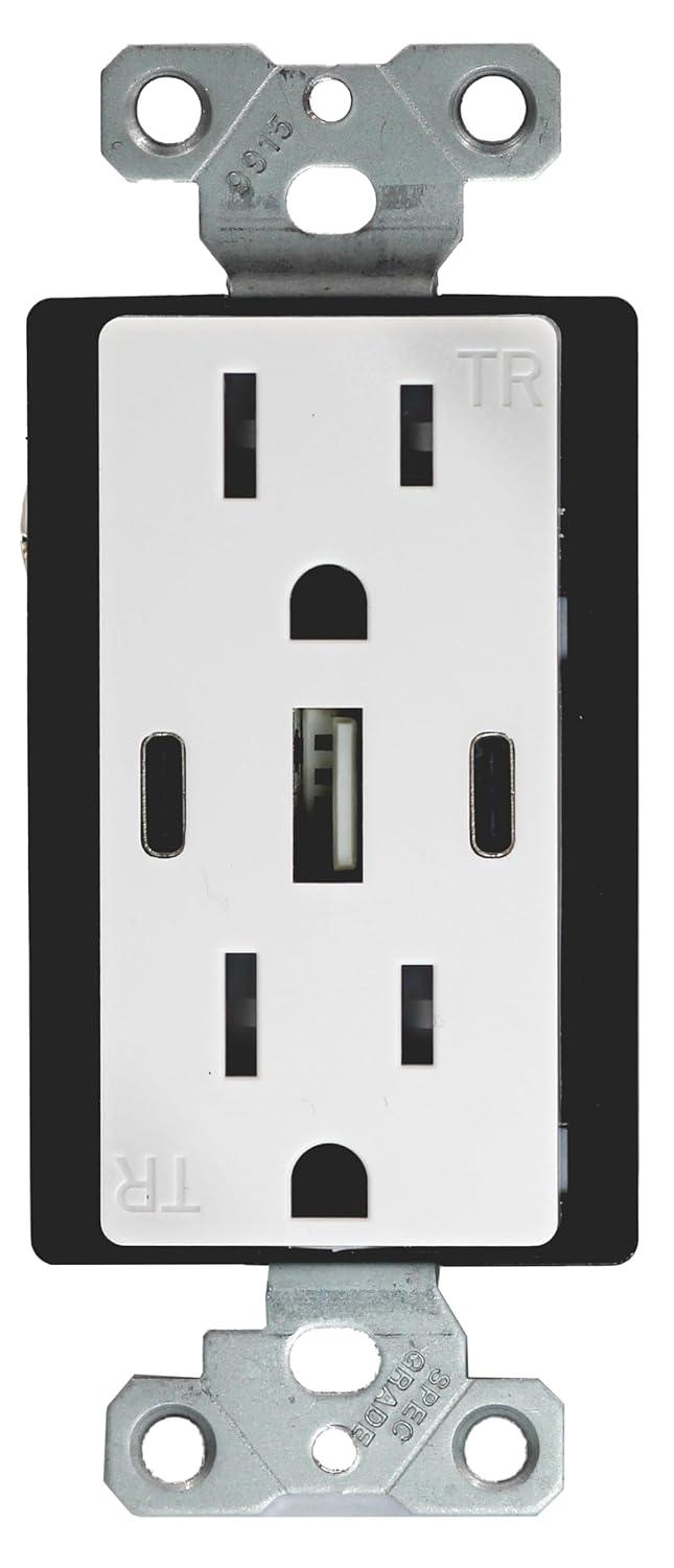 6.0A USB Outlet, 3-Port 30W Wall Outlets with 2 Type C & 1 Type A, 15 Amp Receptacle Plug, Tamper Resistant Receptacle, ETL Listed, White, 1 Pack