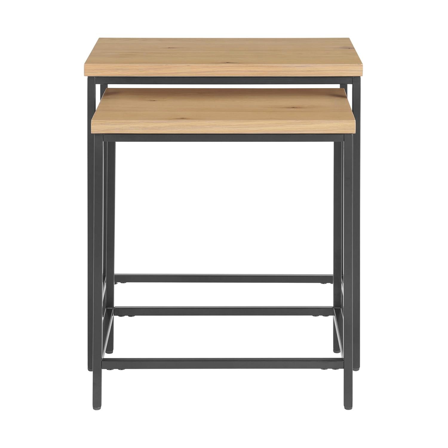 Lavish Home Set of 2 Modern Nesting Tables, End Tables for Living Room with Oak-Finished Top and Sturdy Metal Base